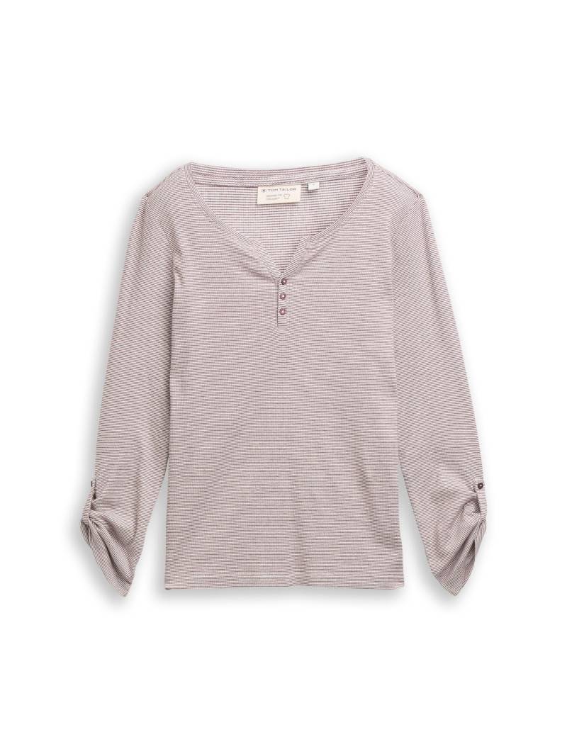 Tom Tailor - Langarmshirt mit Turn-Up-Funktion off white red small stripe - Gr. - XS von Tom Tailor