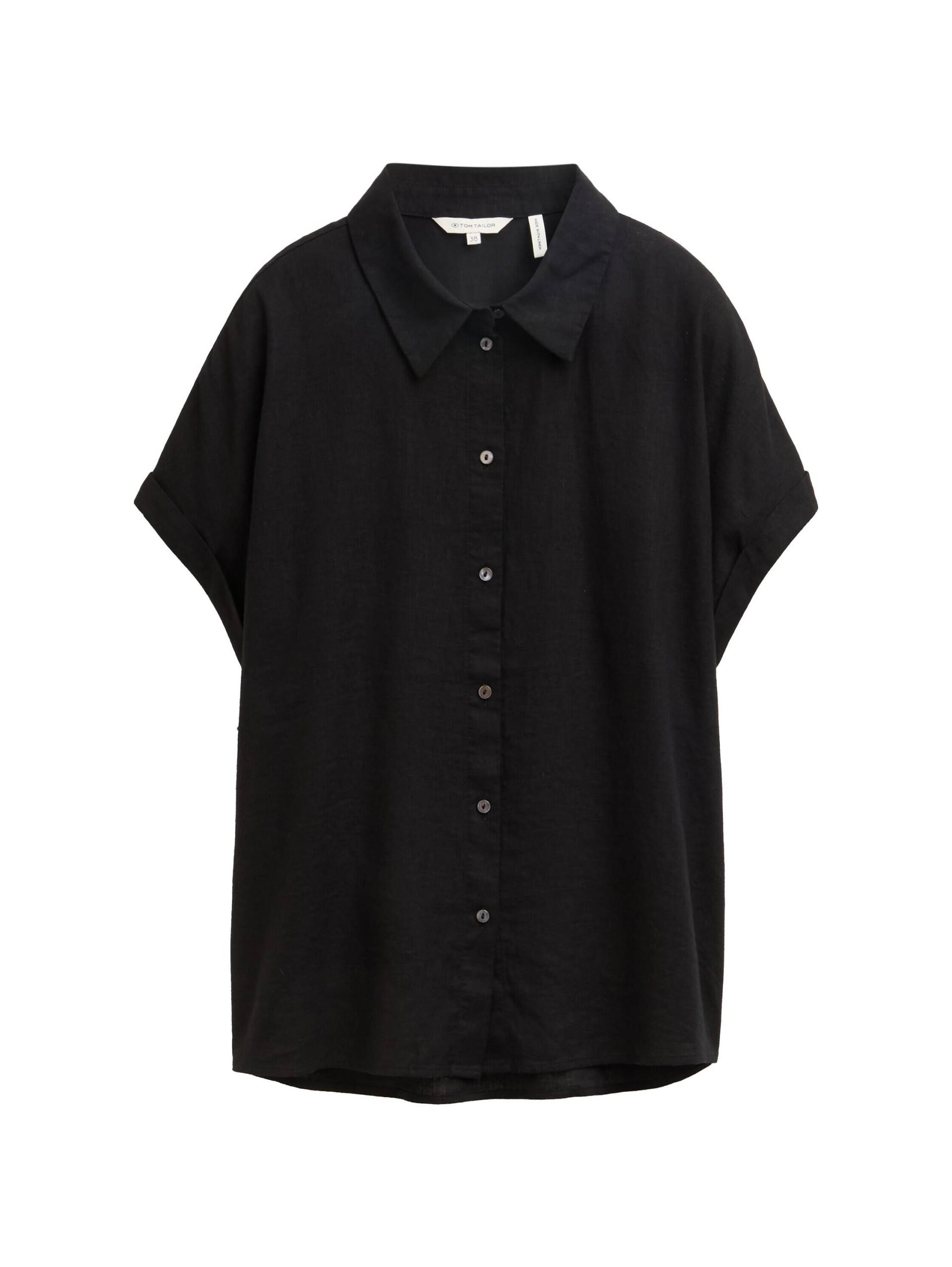 Tom Tailor - Loose Fit Bluse mit Leinenanteil deep black - Gr. - 38 von Tom Tailor