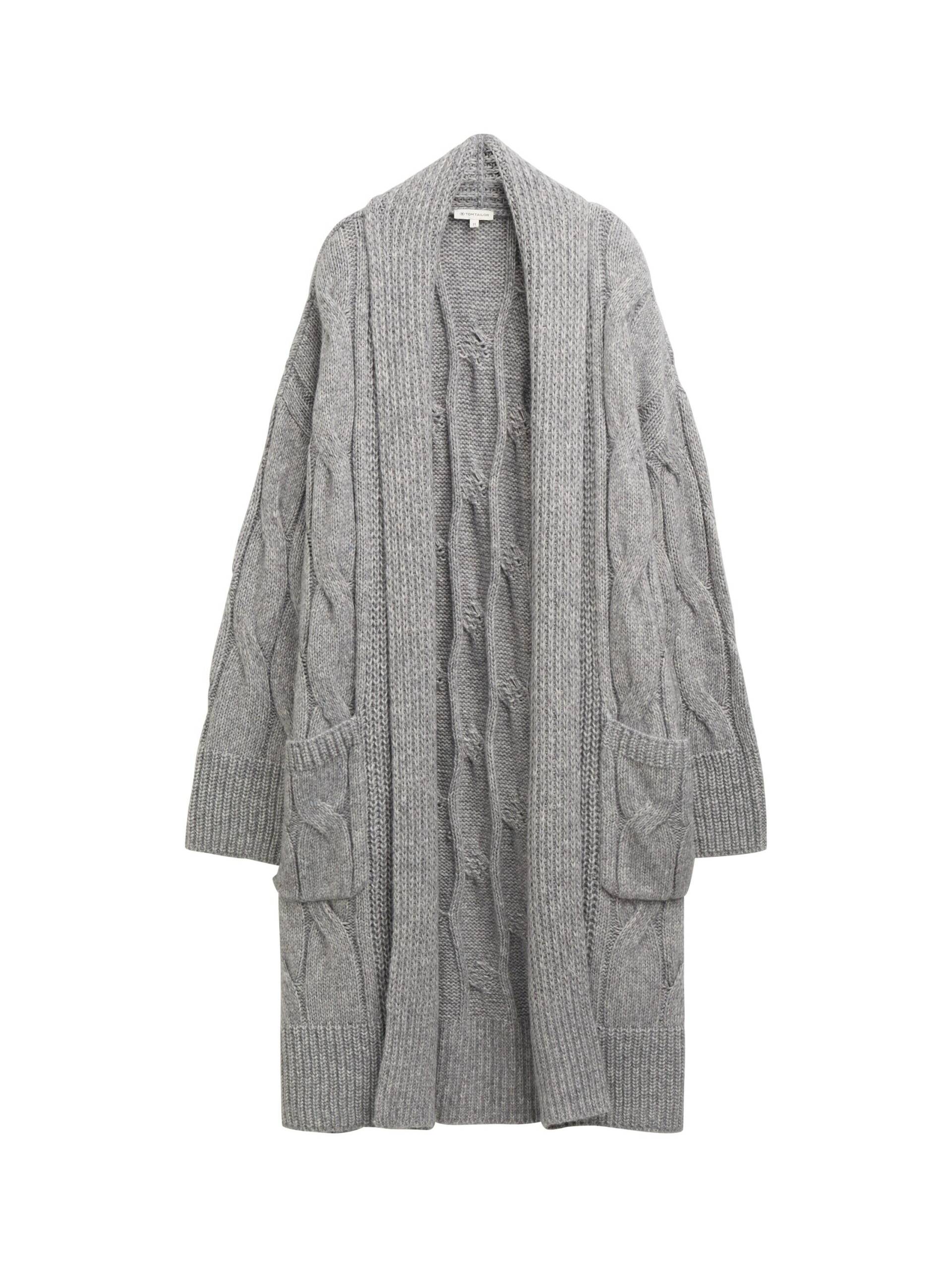 Tom Tailor - Loose Fit Cardigan mit Zopfmuster medium silver grey melange - Gr. - M von Tom Tailor