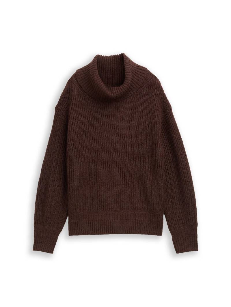 Tom Tailor - Loose Fit Rollkragenpullover dark pecan brown melange - Gr. - L von Tom Tailor