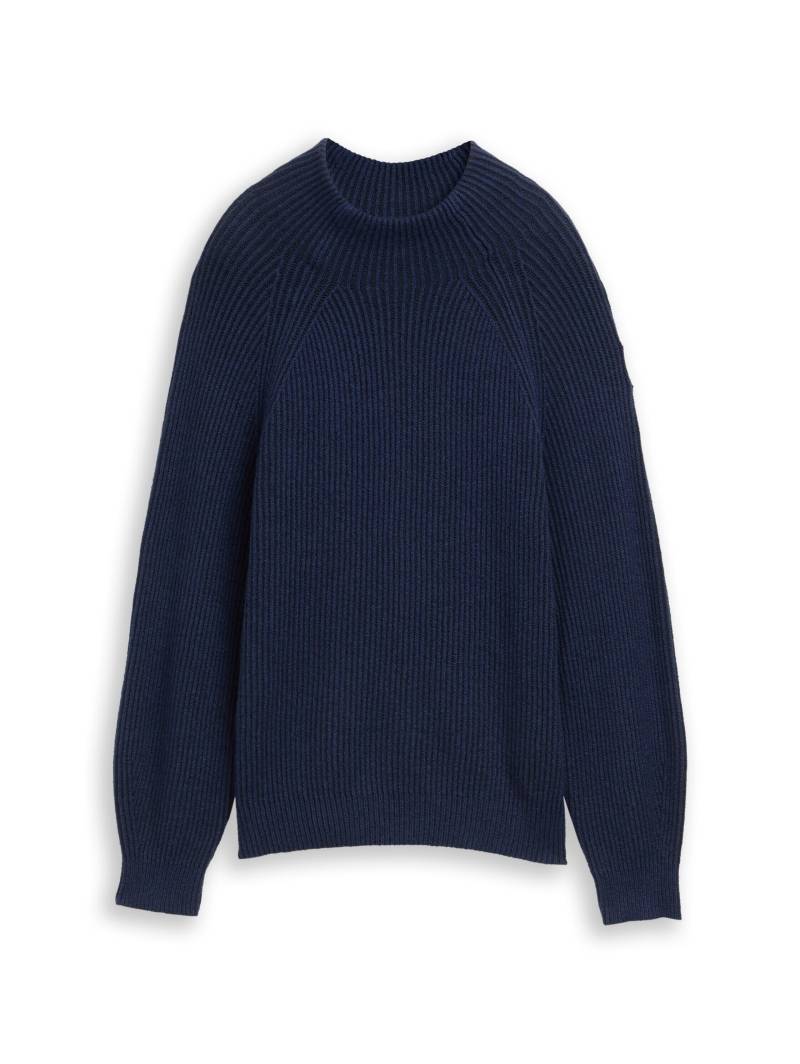 Tom Tailor - Loose Fit Strickpullover mit Stehkragen blue rib structure - Gr. - M von Tom Tailor