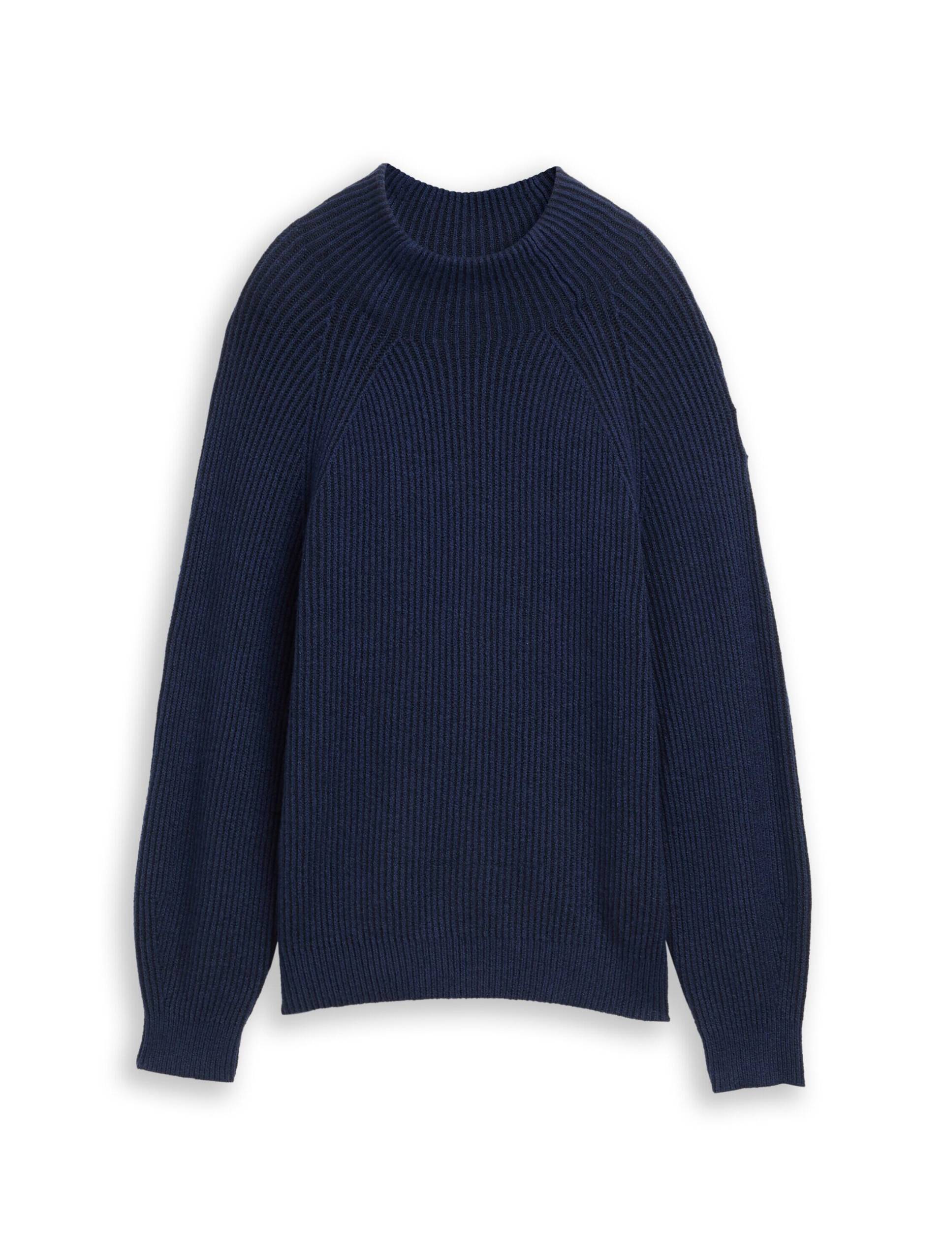 Tom Tailor - Loose Fit Strickpullover mit Stehkragen blue rib structure - Gr. - S von Tom Tailor