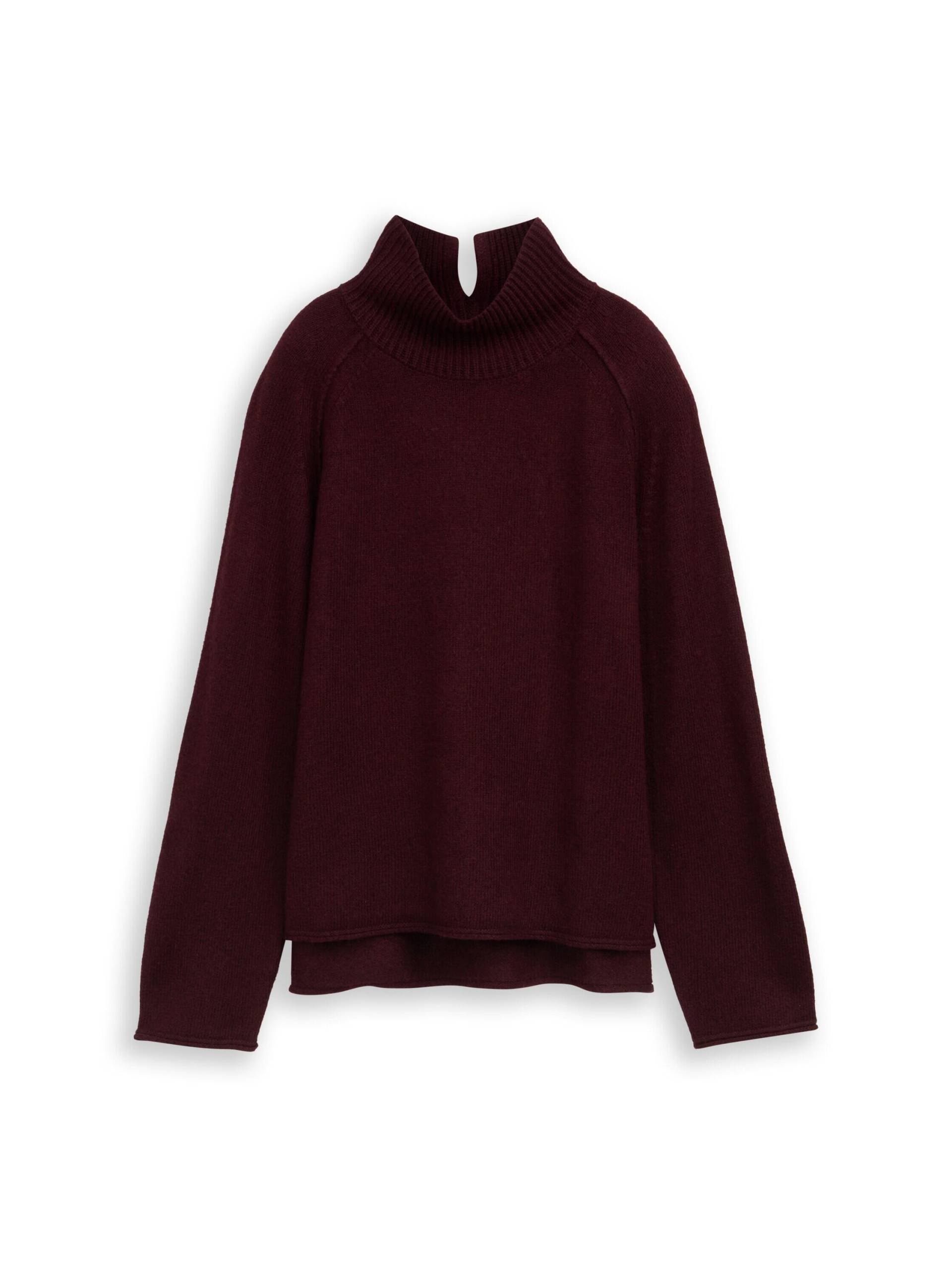 Tom Tailor - Loose Fit Strickpullover mit Stehkragen dark red mélange - Gr. - S von Tom Tailor