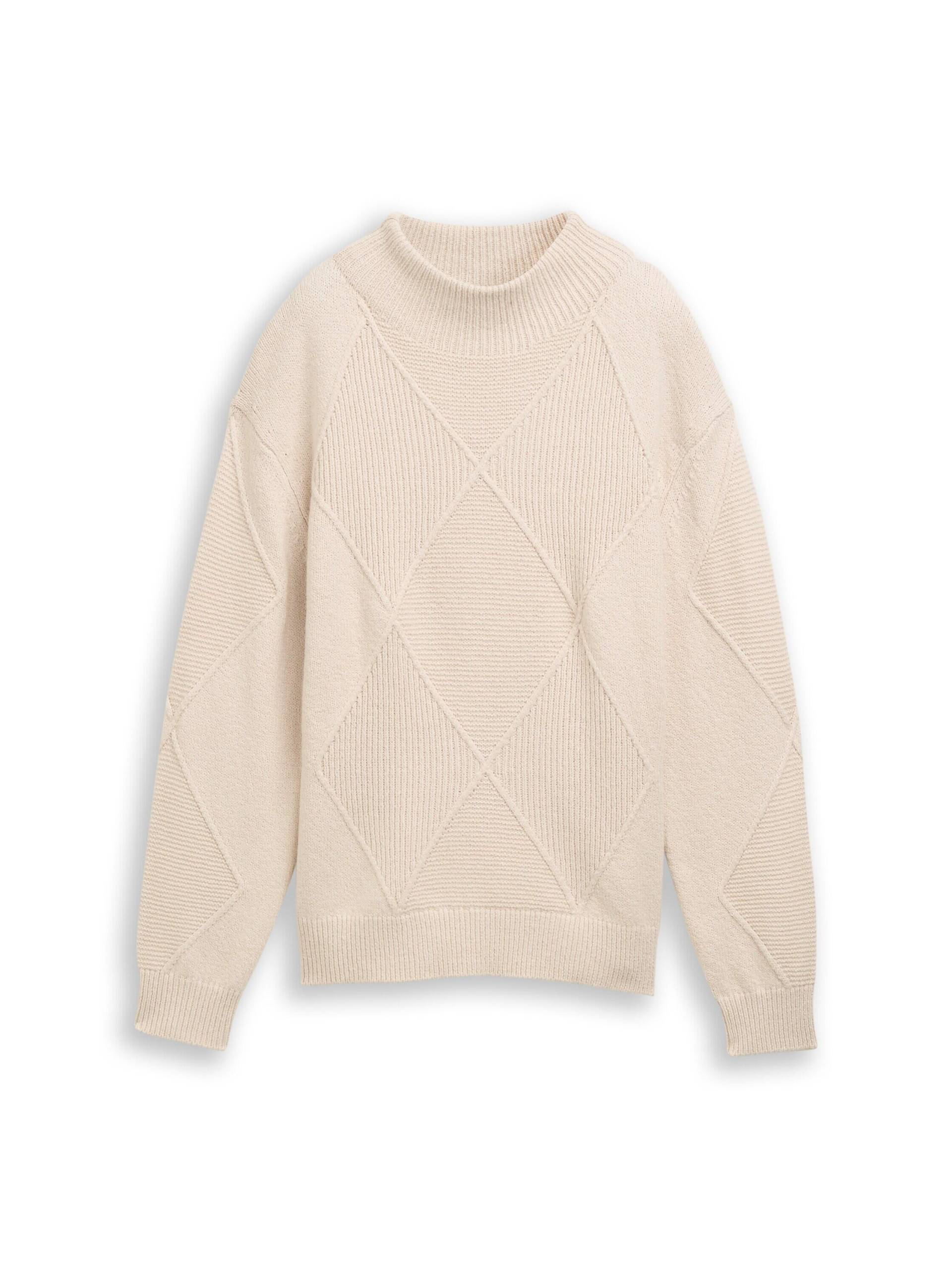 Tom Tailor - Loose Fit Strickpullover mit Stehkragen sand stone beige - Gr. - S von Tom Tailor