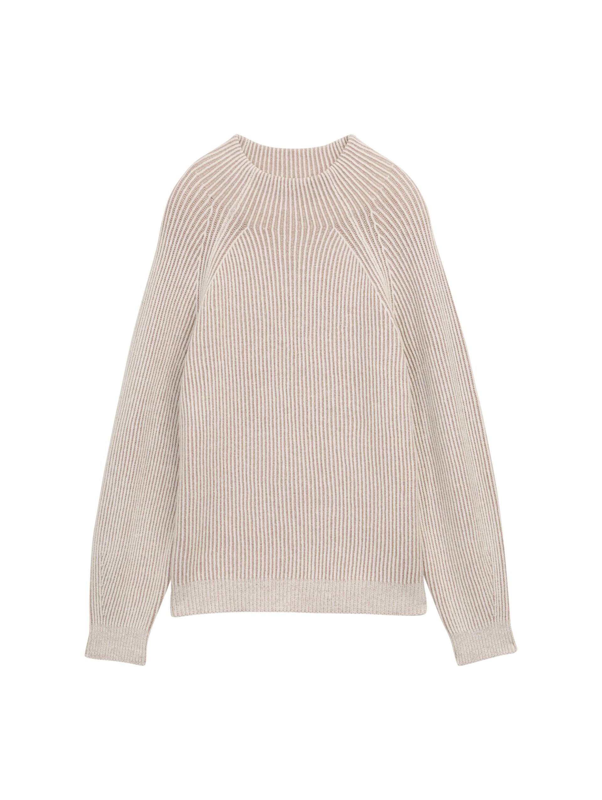 Tom Tailor - Loose Fit Strickpullover mit Stehkragen soft taupe rib structure - Gr. - S von Tom Tailor