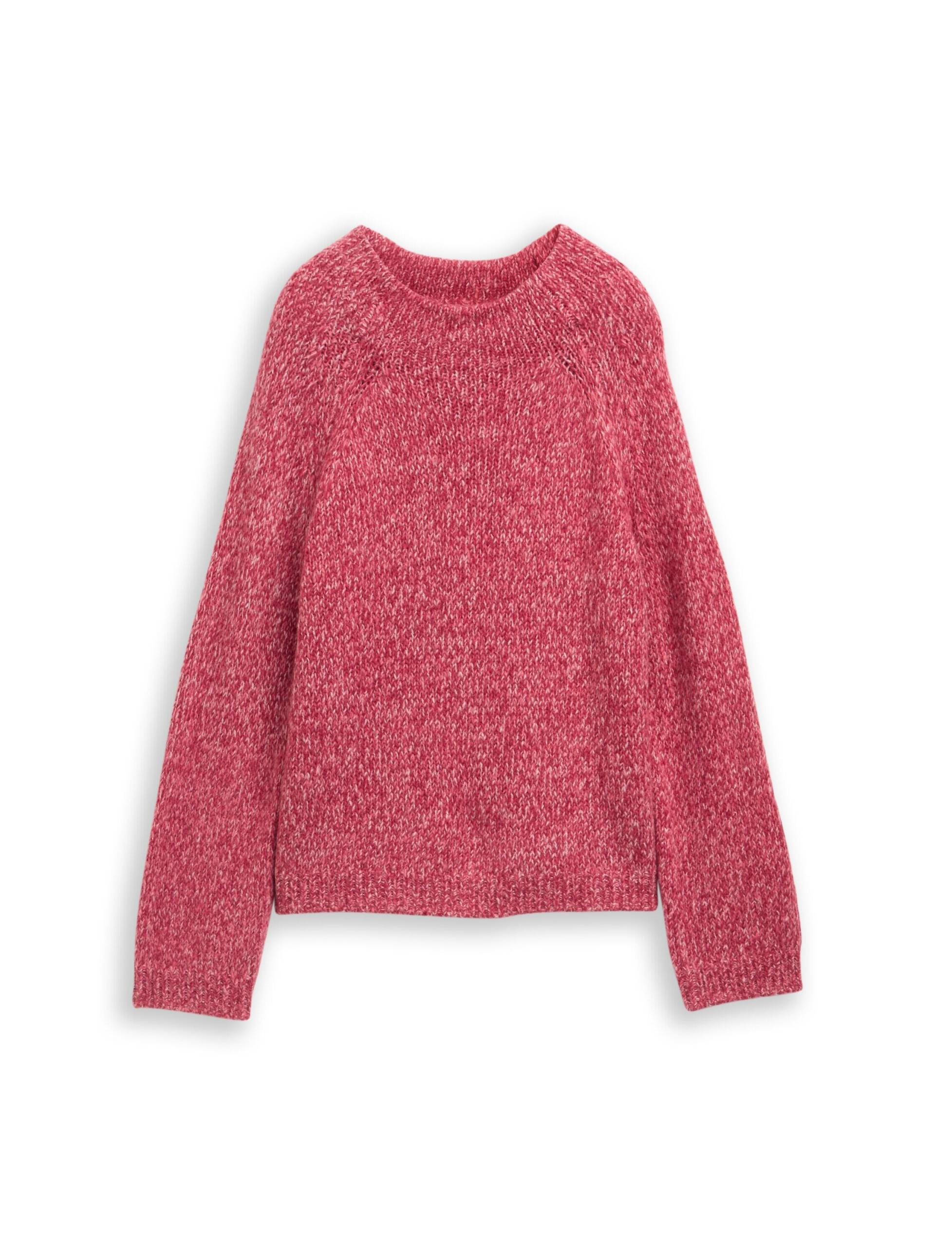 Tom Tailor - Loose Fit Strickpullover mit Wollanteil pink berry mouline - Gr. - L von Tom Tailor