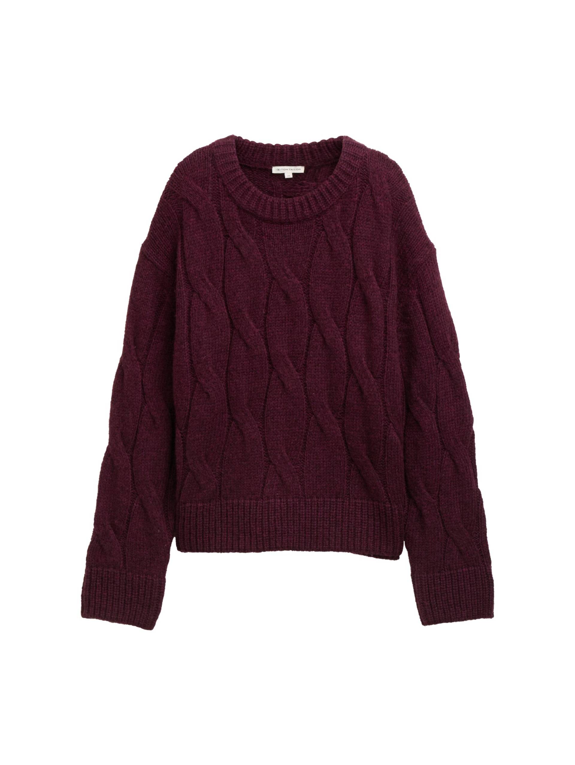 Tom Tailor - Loose Fit Strickpullover mit Zopfmuster dark red mélange - Gr. - M von Tom Tailor