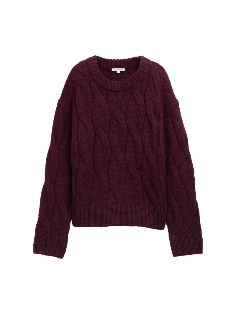 Tom Tailor - Loose Fit Strickpullover mit Zopfmuster dark red mélange - Gr. - XXL von Tom Tailor