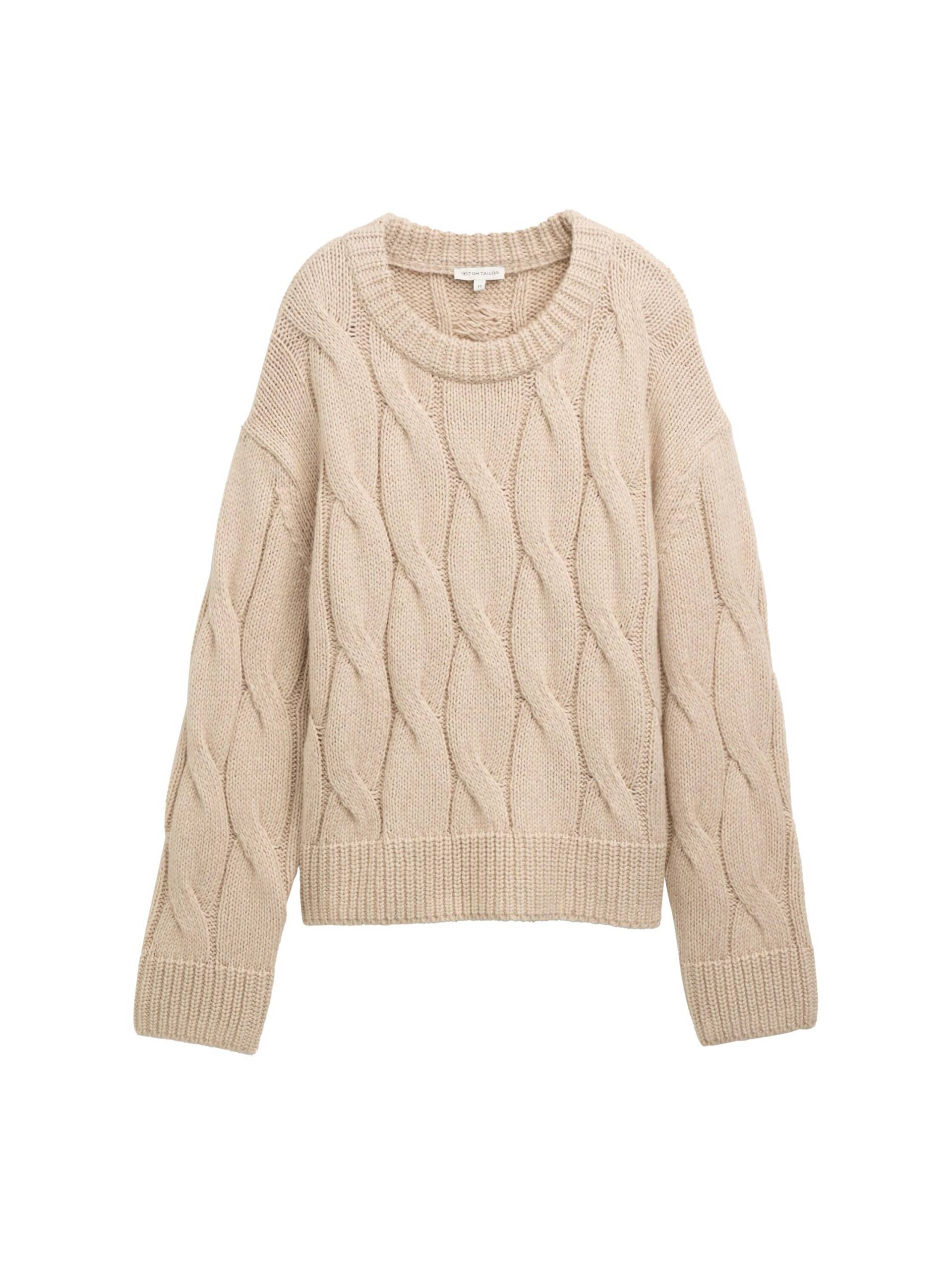 Tom Tailor - Loose Fit Strickpullover mit Zopfmuster soft taupe melange - Gr. - L von Tom Tailor