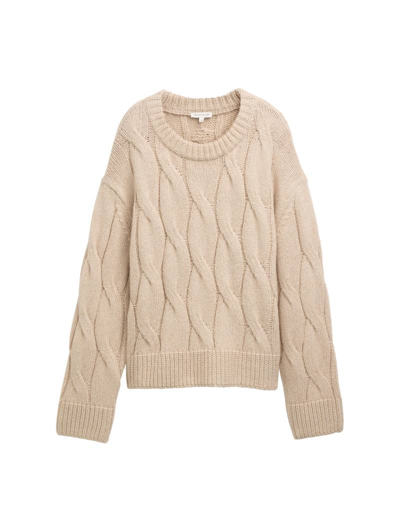 Tom Tailor - Loose Fit Strickpullover mit Zopfmuster soft taupe melange - Gr. - L von Tom Tailor