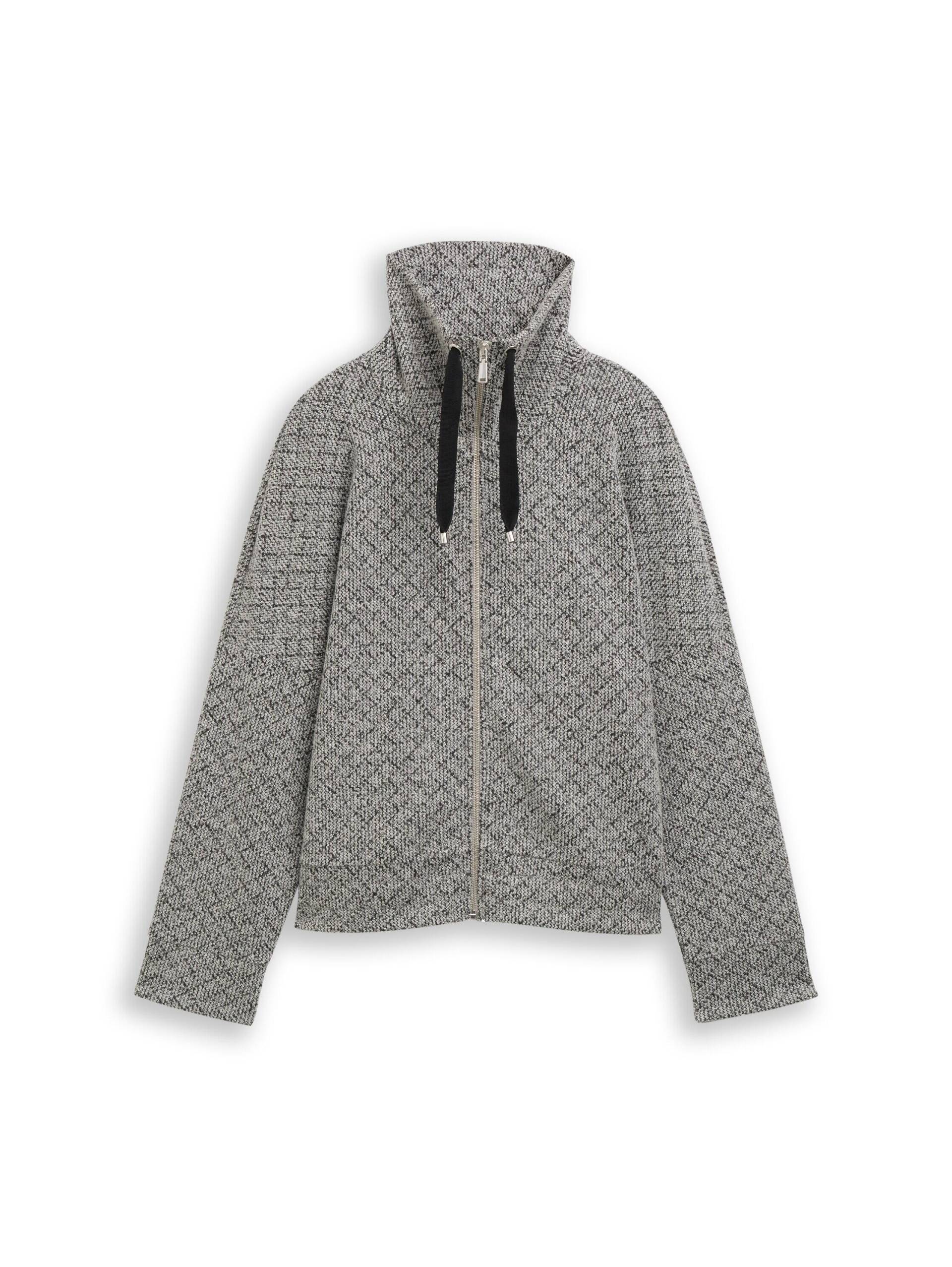 Tom Tailor - Loose Fit Sweatjacke mit Stehkragen black white argyle structure - Gr. - XL von Tom Tailor