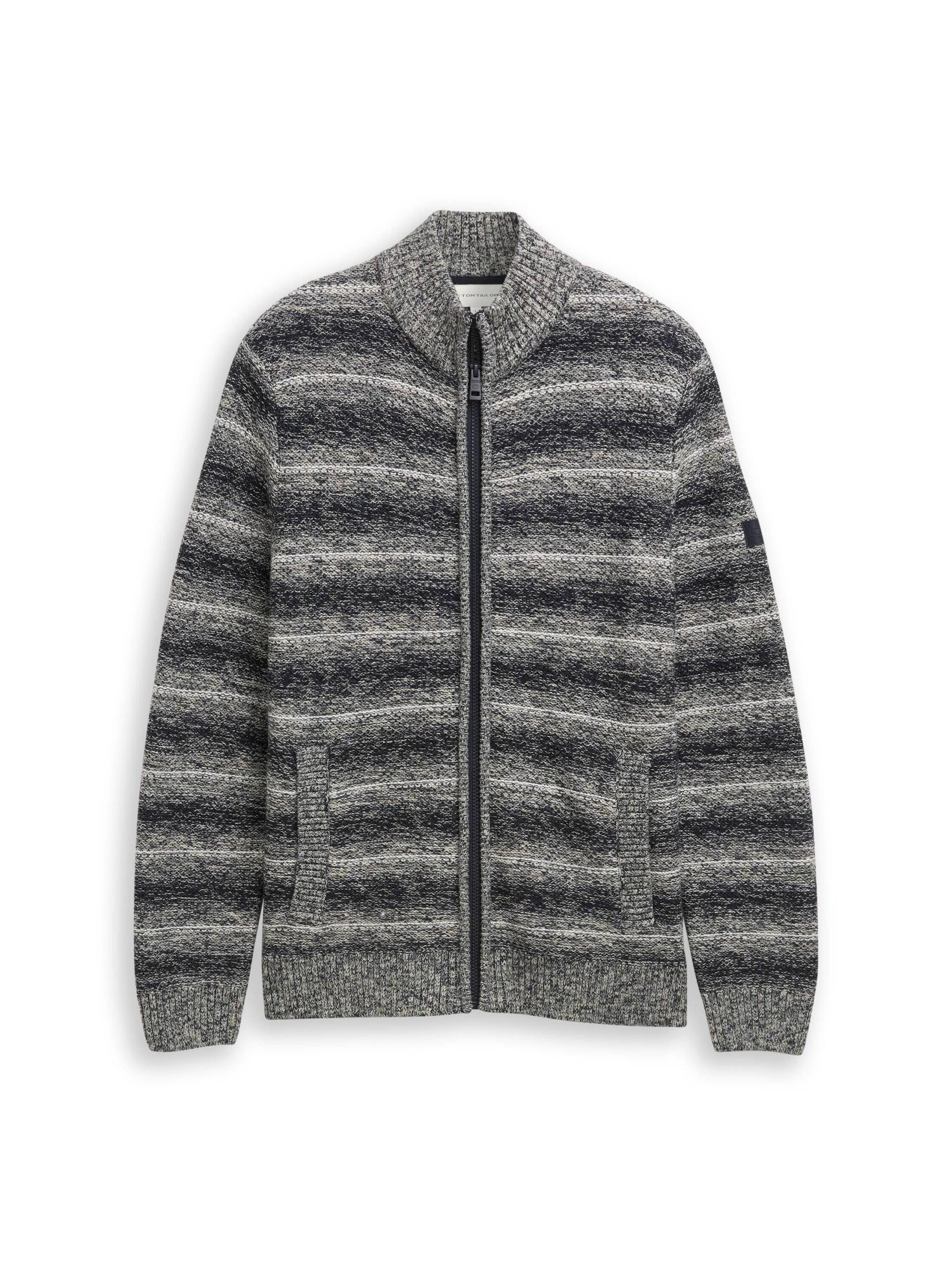 Tom Tailor - Mouliné Jacke mit Reißverschluss navy white mouline stripe - Gr. - XXL von Tom Tailor