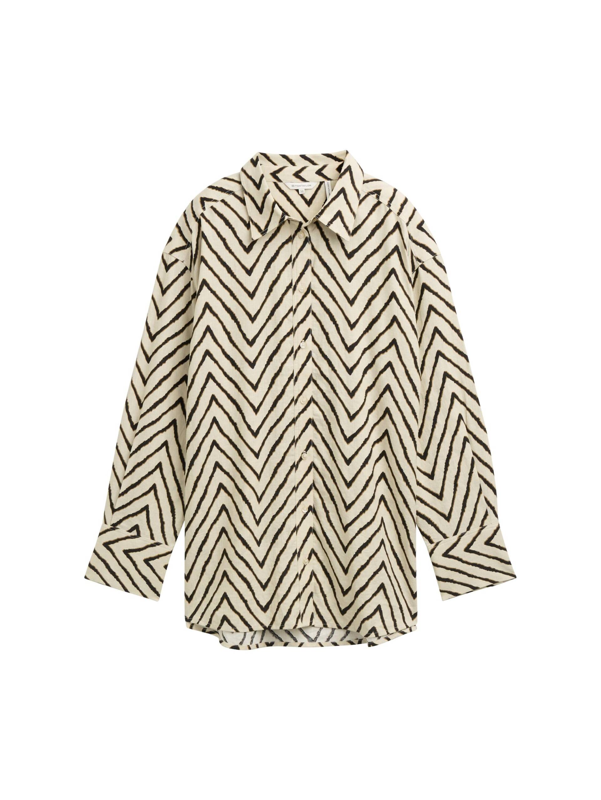 Tom Tailor - Oversize Bluse mit Leinenanteil natural zig zag design - Gr. - 40 von Tom Tailor