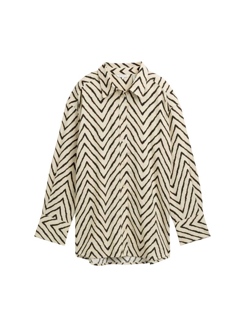 Tom Tailor - Oversize Bluse mit Leinenanteil natural zig zag design - Gr. - 40 von Tom Tailor