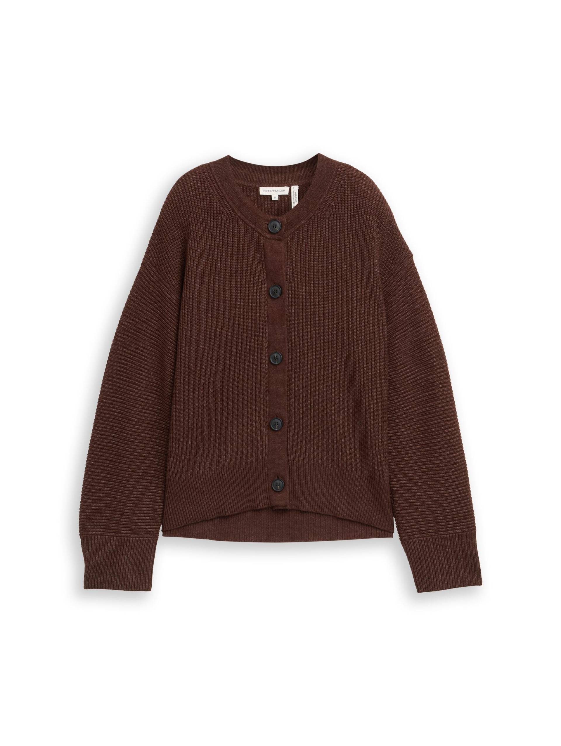 Tom Tailor - Oversize Cardigan mit Rundhalsausschnitt dark pecan brown melange - Gr. - S von Tom Tailor