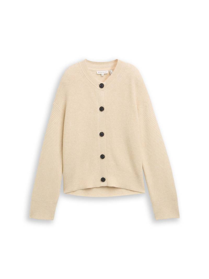Tom Tailor - Oversize Cardigan mit Rundhalsausschnitt sand stone beige melange - Gr. - L von Tom Tailor