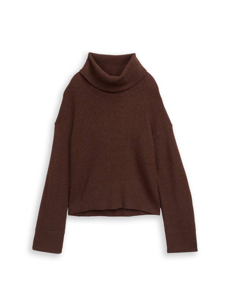 Tom Tailor - Oversize Rollkragenpullover dark pecan brown melange - Gr. - M von Tom Tailor