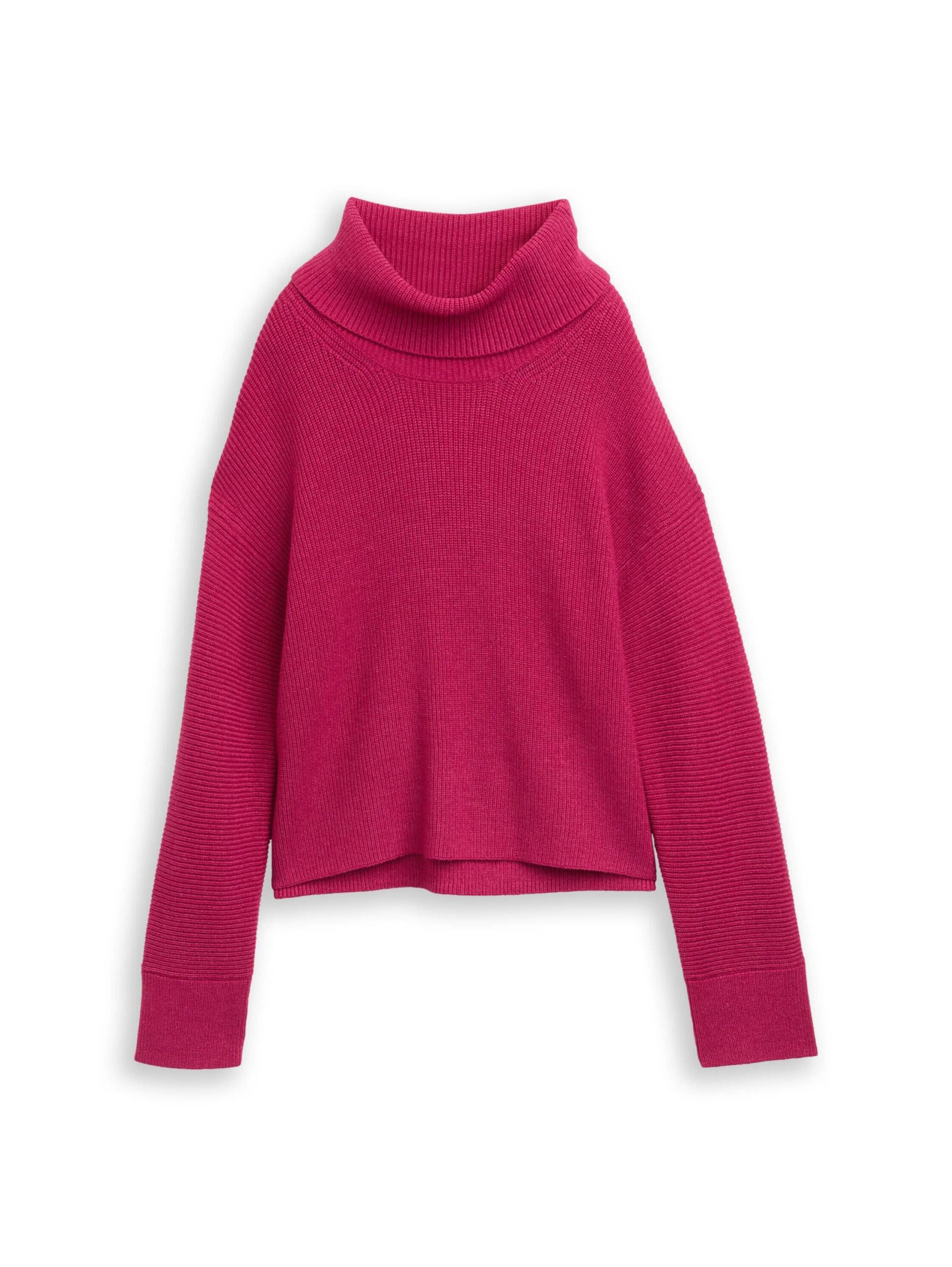 Tom Tailor - Oversize Rollkragenpullover dark pink melange - Gr. - M von Tom Tailor