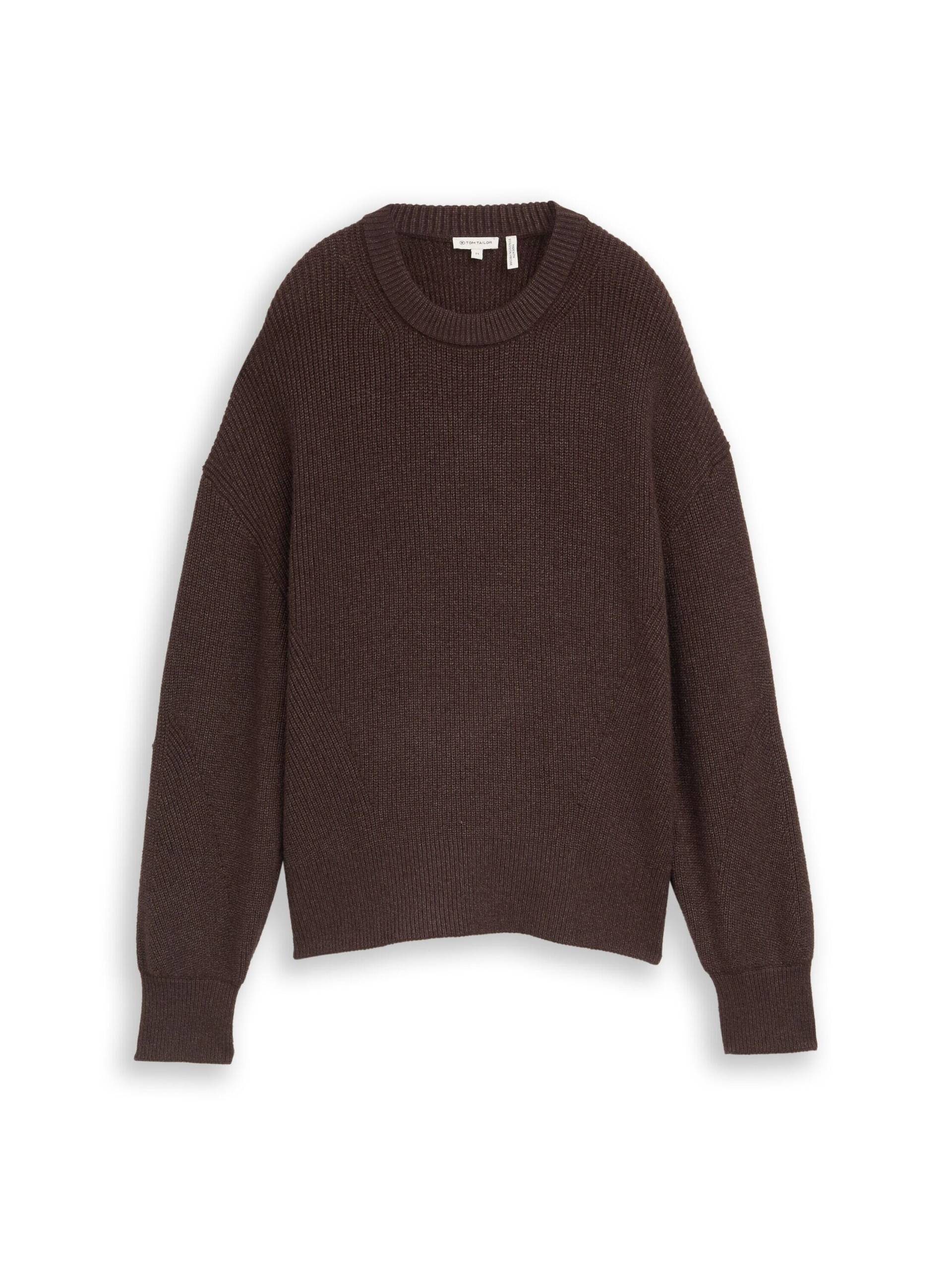 Tom Tailor - Oversize Strickpullover mit Rundhalsausschnitt java dark brown melange - Gr. - L von Tom Tailor