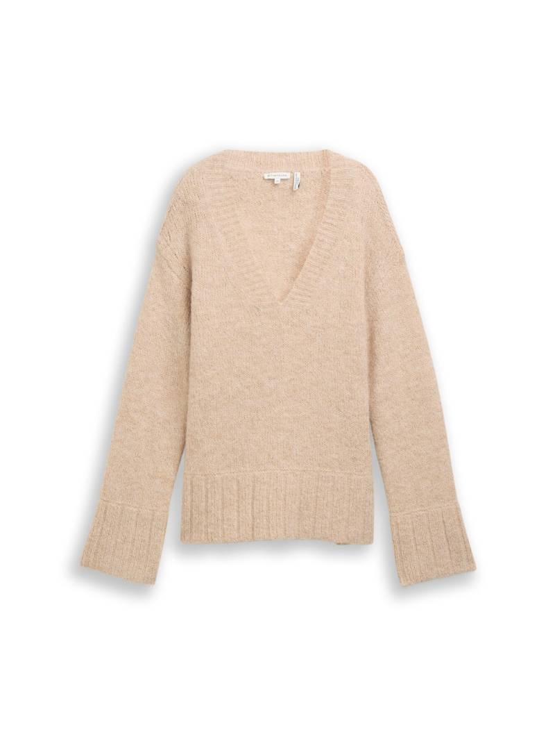 Tom Tailor - Oversize Strickpullover mit Wollanteil sand stone beige melange - Gr. - XXL von Tom Tailor
