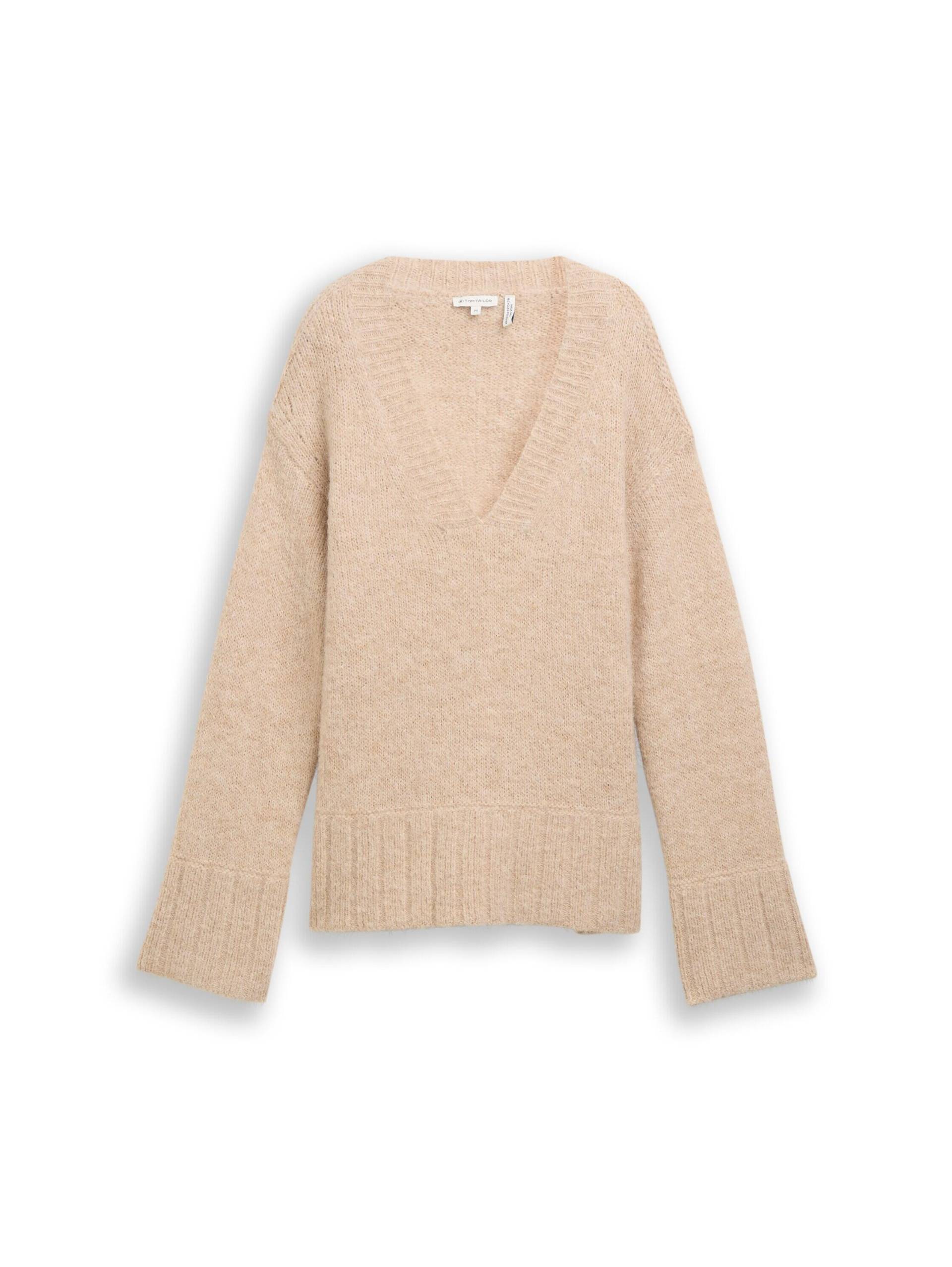 Tom Tailor - Oversize Strickpullover mit Wollanteil sand stone beige melange - Gr. - XXXL von Tom Tailor