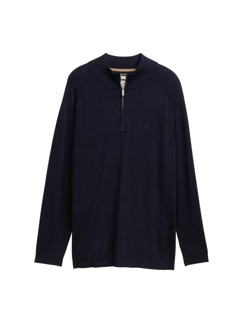 Tom Tailor - Plus Size - Basic Troyer Strickpullover knitted navy melange - Gr. - 5XL von Tom Tailor
