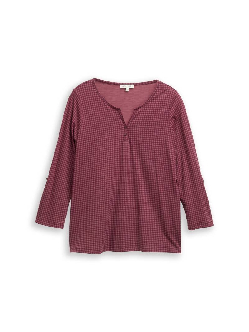 Tom Tailor - Plus Size - Henley Blusenshirt mit Muster berry bordeaux vichy print - Gr. - 46 von Tom Tailor