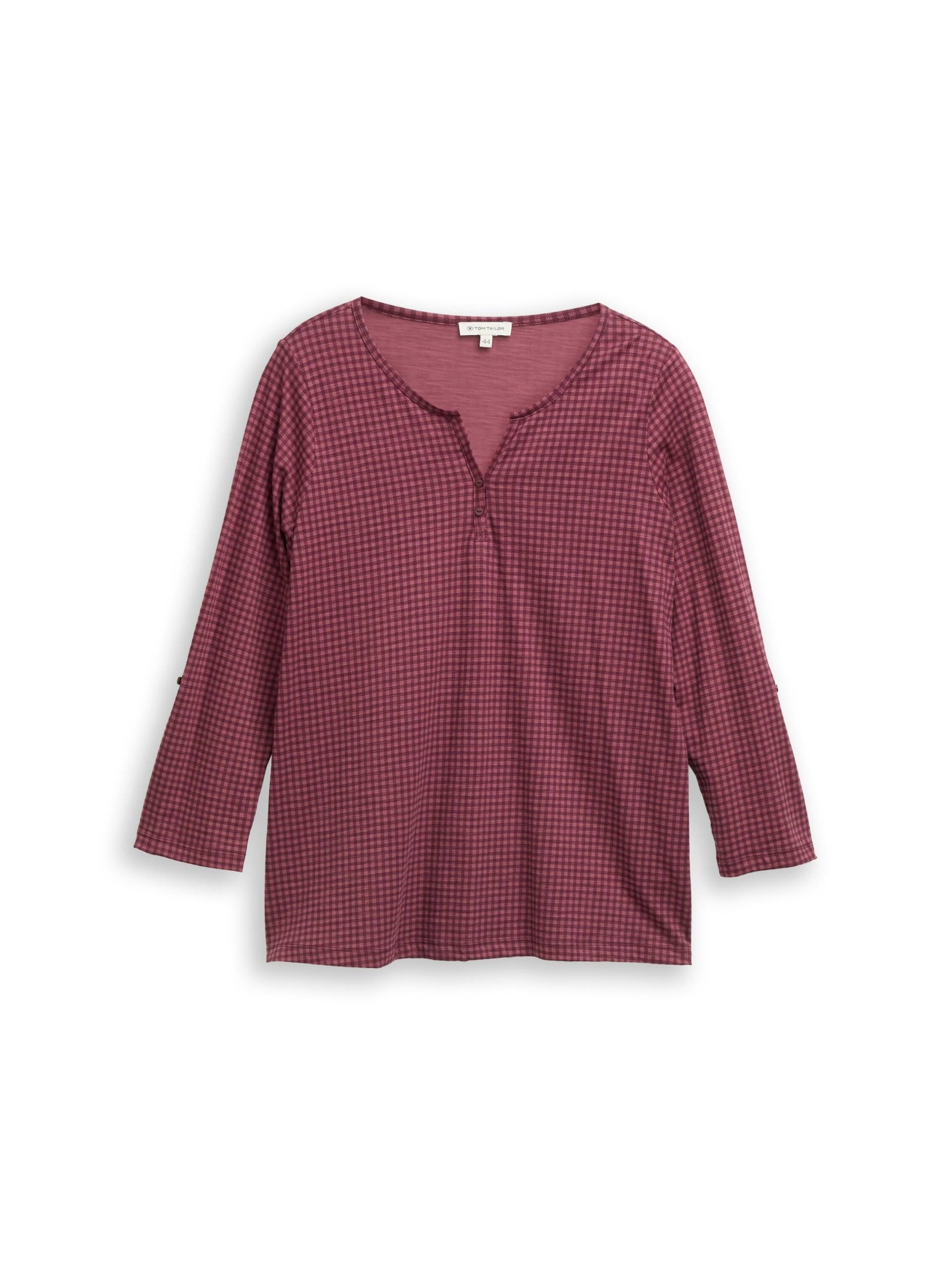 Tom Tailor - Plus Size - Henley Blusenshirt mit Muster berry bordeaux vichy print - Gr. - 48 von Tom Tailor