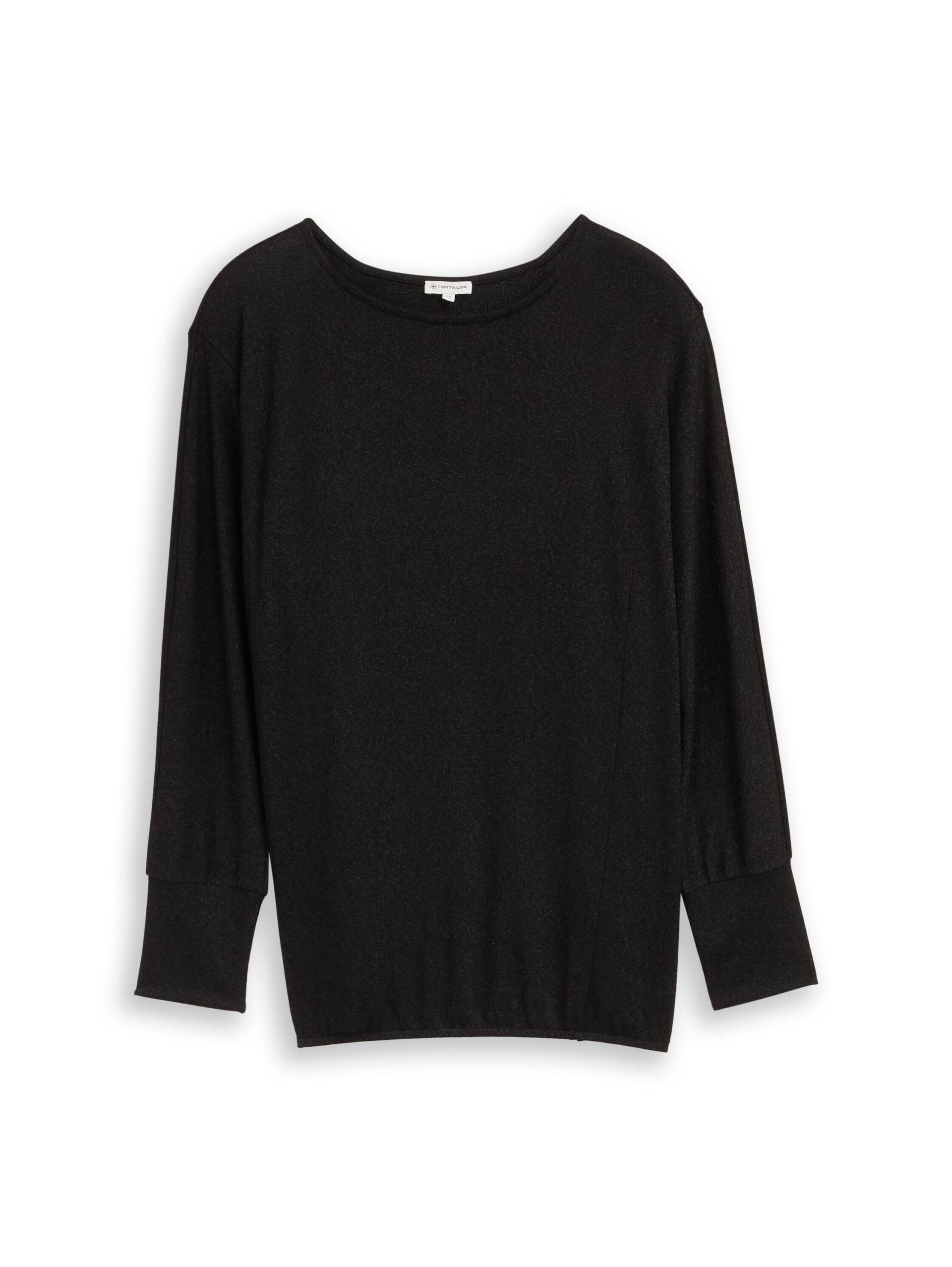 Tom Tailor - Plus Size - Loose Fit Langarmshirt mit Glitzer-Effekt deep black - Gr. - 50 von Tom Tailor