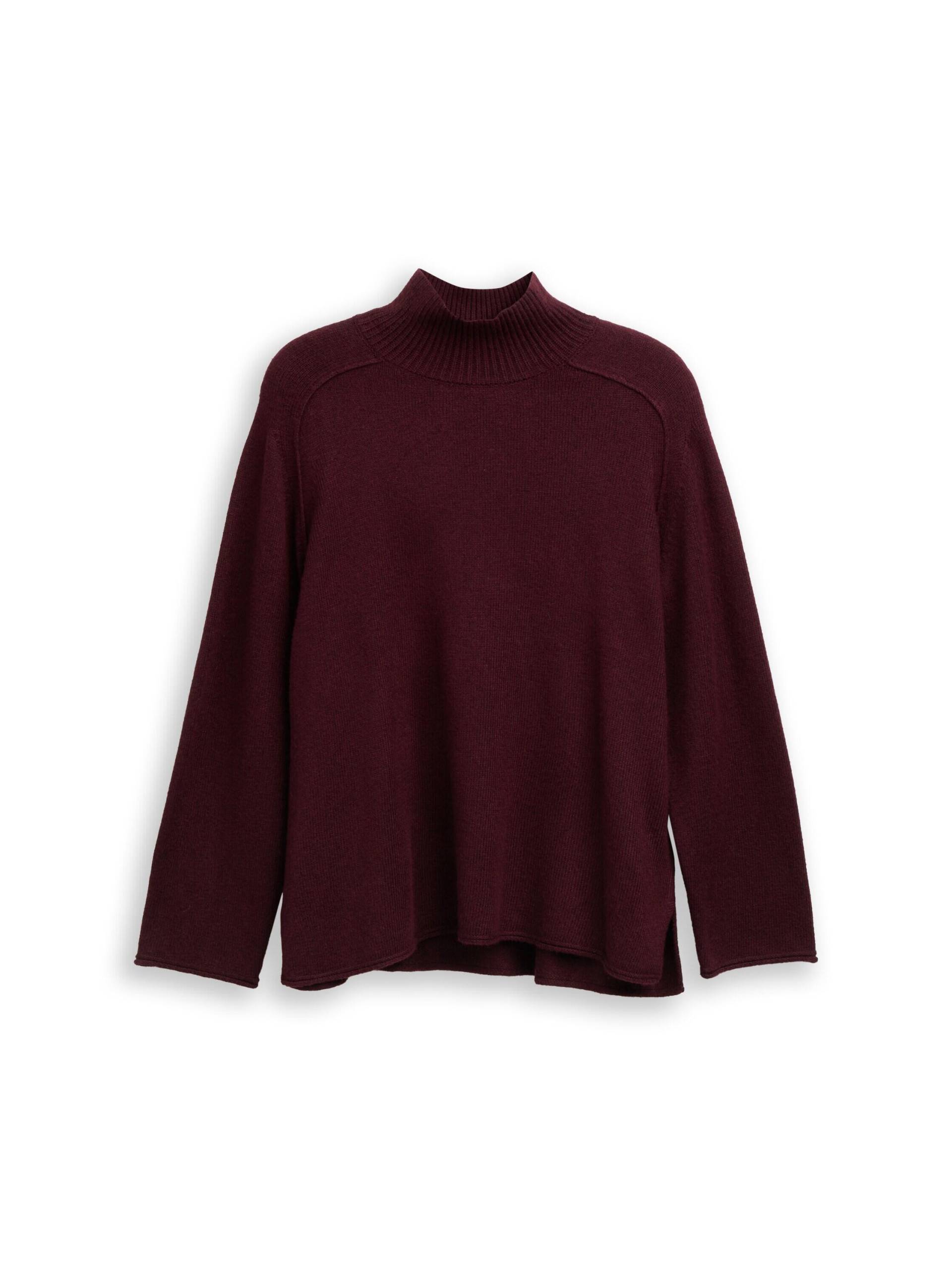 Tom Tailor - Plus Size - Loose Fit Strickpullover mit Stehkragen dark red mélange - Gr. - 44 von Tom Tailor