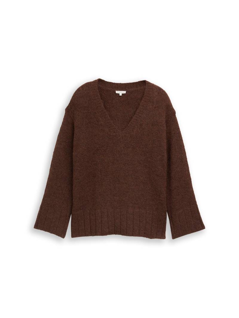 Tom Tailor - Plus Size - Loose Fit Strickpullover mit Wollanteil dark pecan brown melange - Gr. - 46 von Tom Tailor