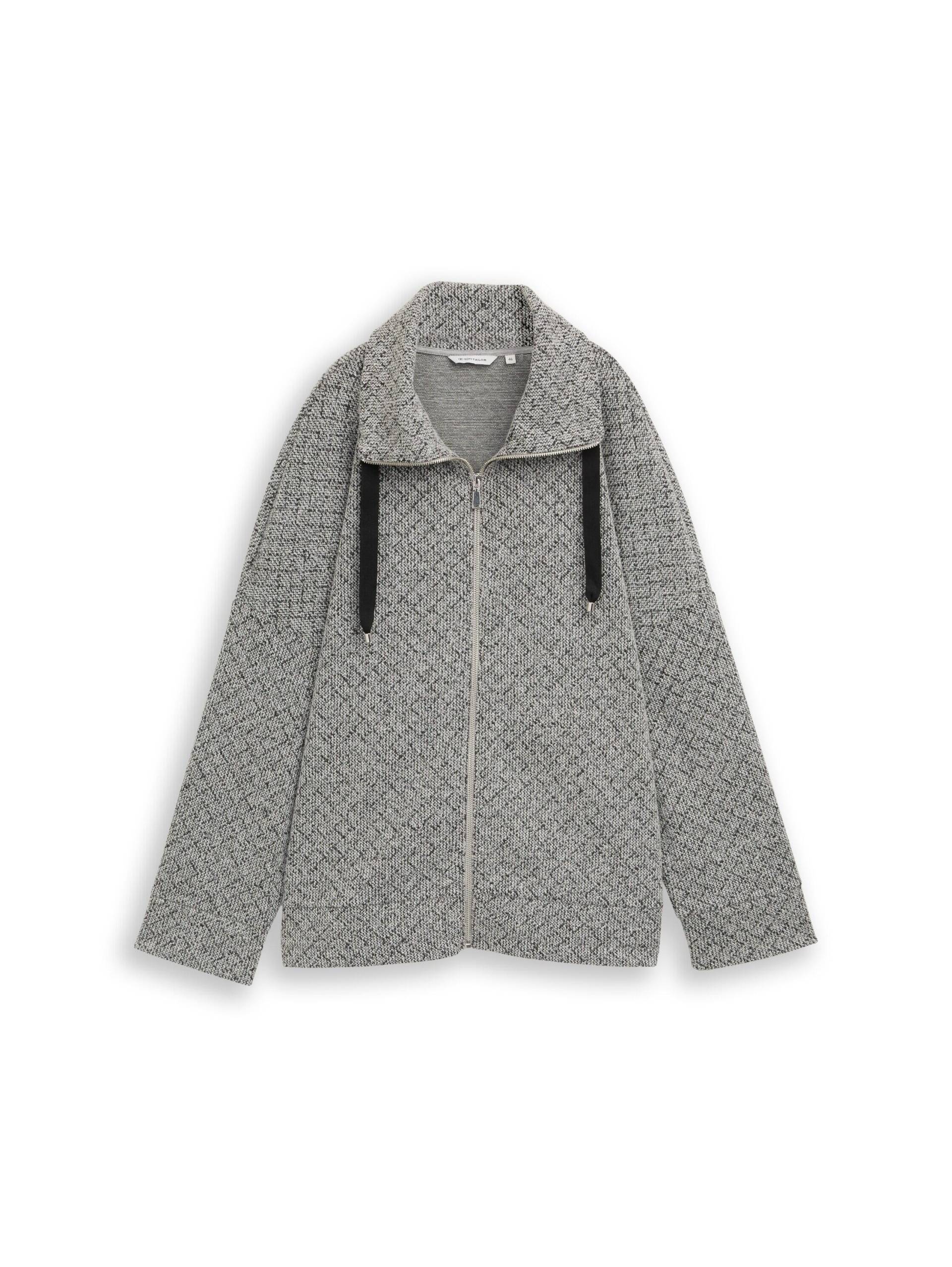 Tom Tailor - Plus Size - Loose Fit Sweatjacke mit Stehkragen black white argyle structure - Gr. - 48 von Tom Tailor