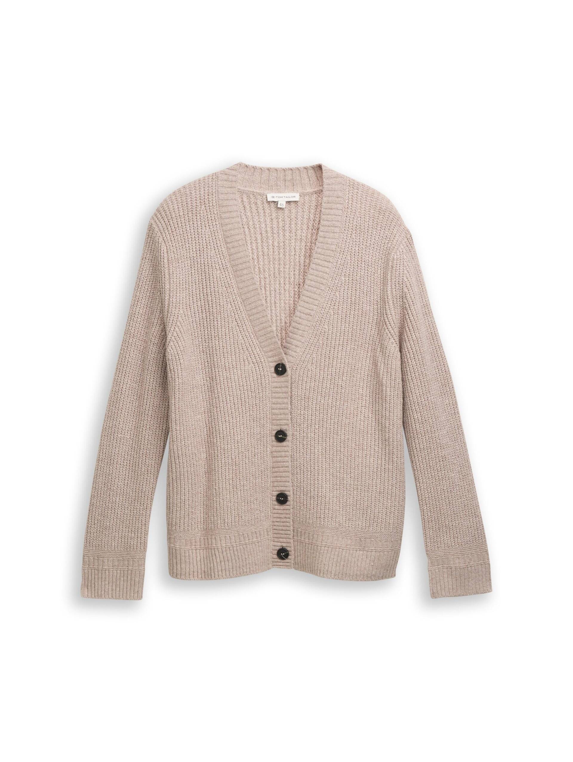 Tom Tailor - Plus Size - Ripp Cardigan mit V-Ausschnitt soft taupe melange - Gr. - 44 von Tom Tailor