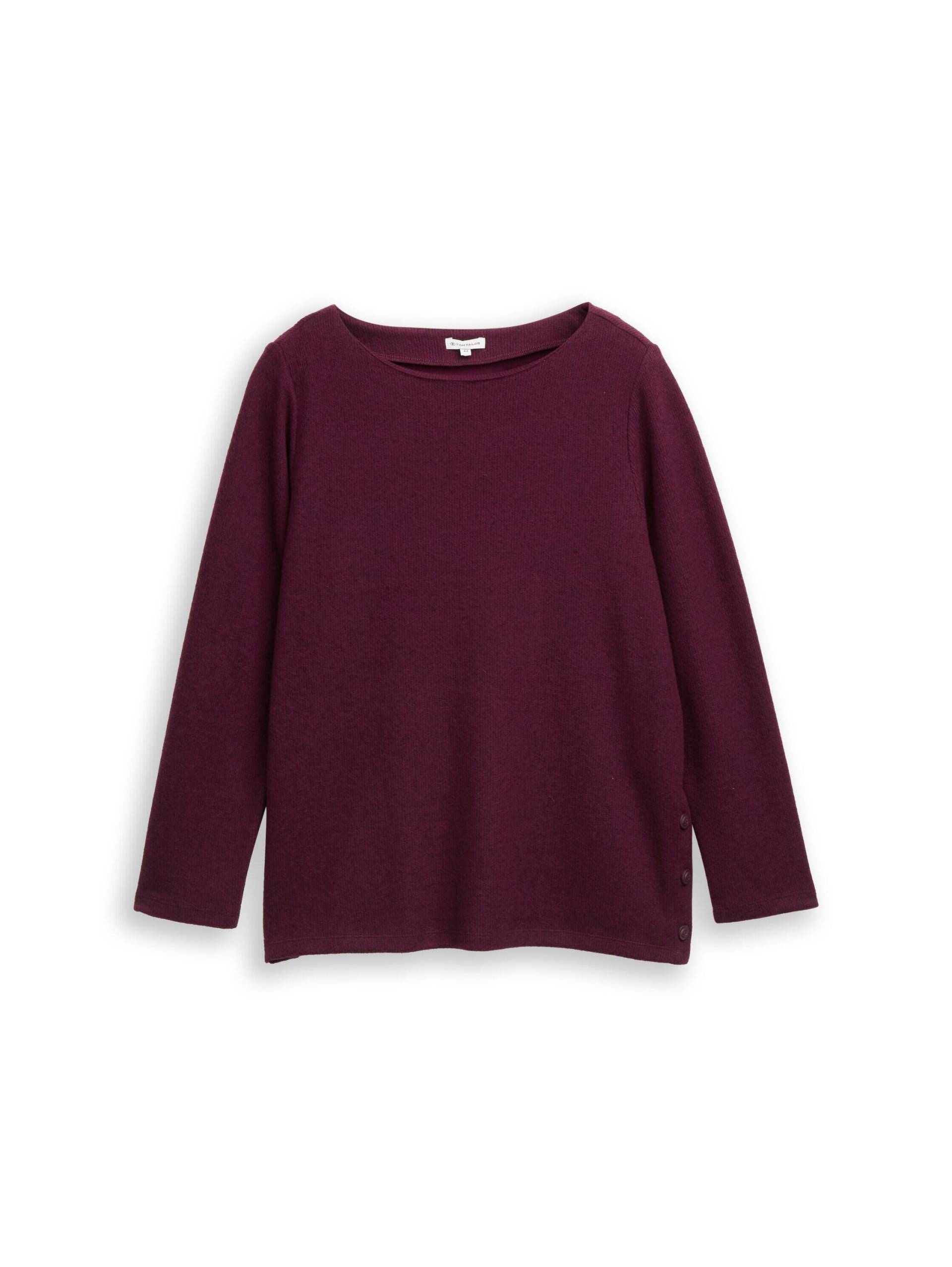 Tom Tailor - Plus Size - Soft-Touch Sweatshirt mit Knopfdetails dark red mélange - Gr. - 48 von Tom Tailor