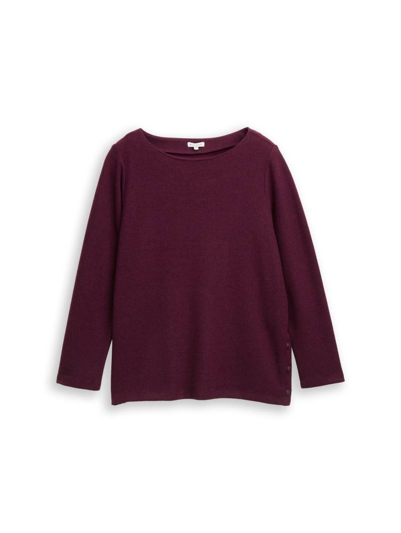 Tom Tailor - Plus Size - Soft-Touch Sweatshirt mit Knopfdetails dark red mélange - Gr. - 48 von Tom Tailor