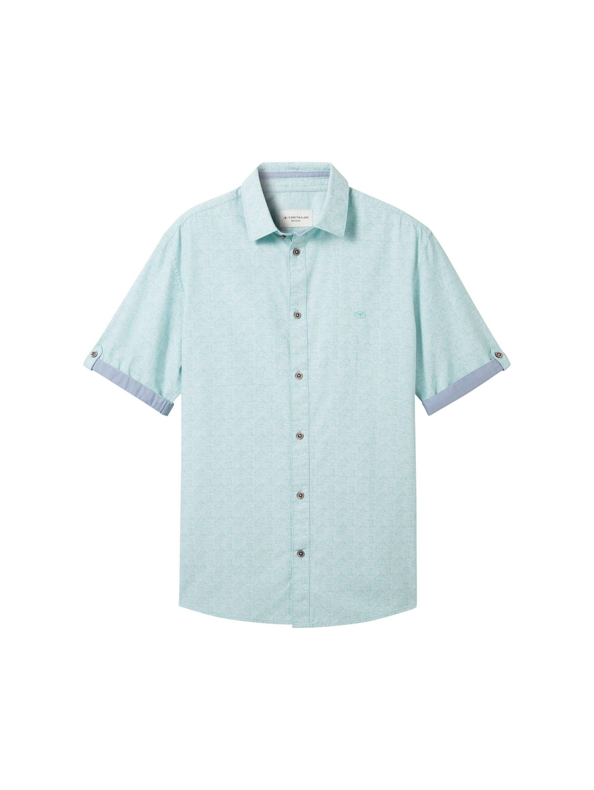 Tom Tailor - Print Kurzarmhemd turquoise geometric design - Gr. - L von Tom Tailor