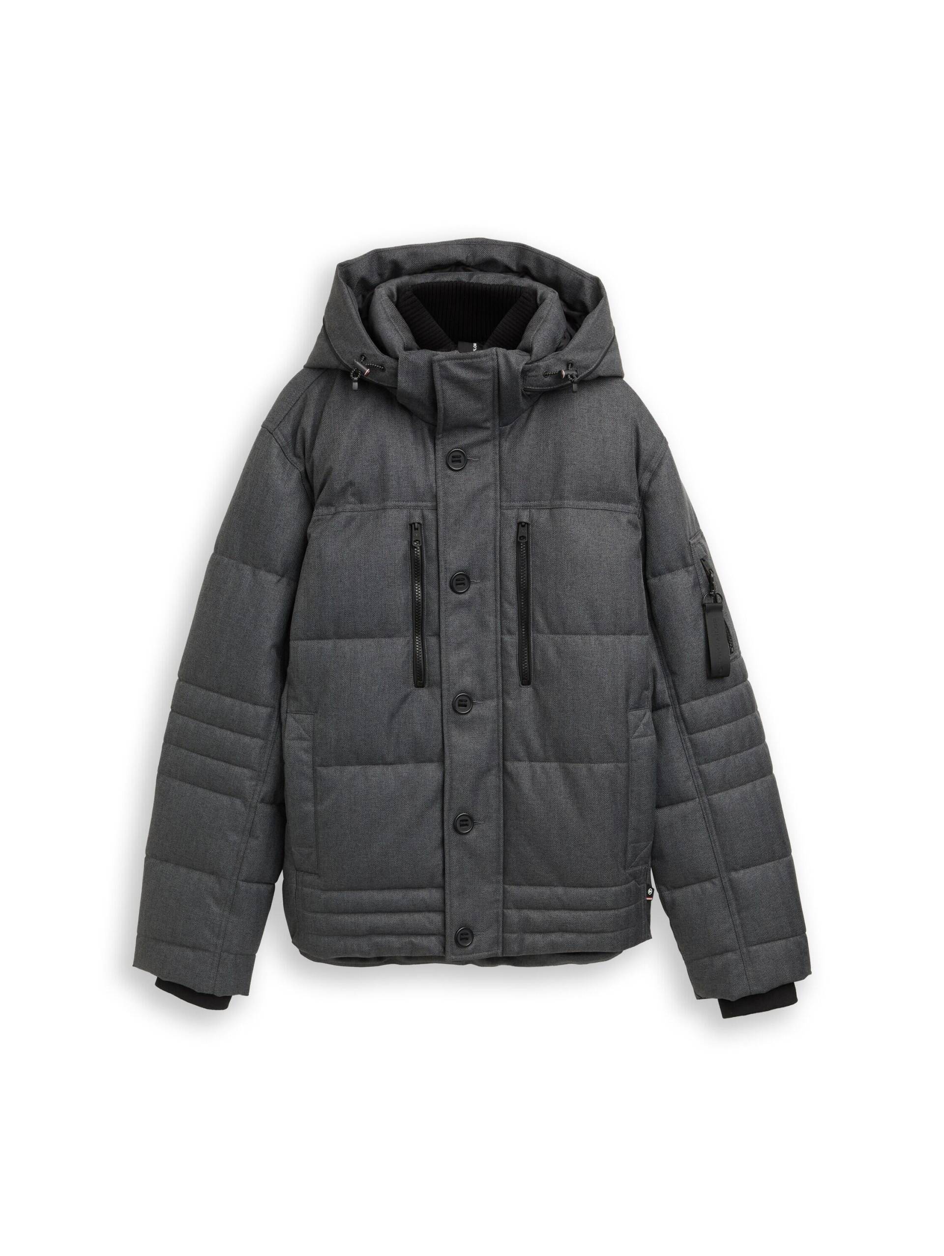 Tom Tailor - Puffer-Jacke mit abnehmbarer Kapuze anthracite melange herringbone - Gr. - XXXL von Tom Tailor
