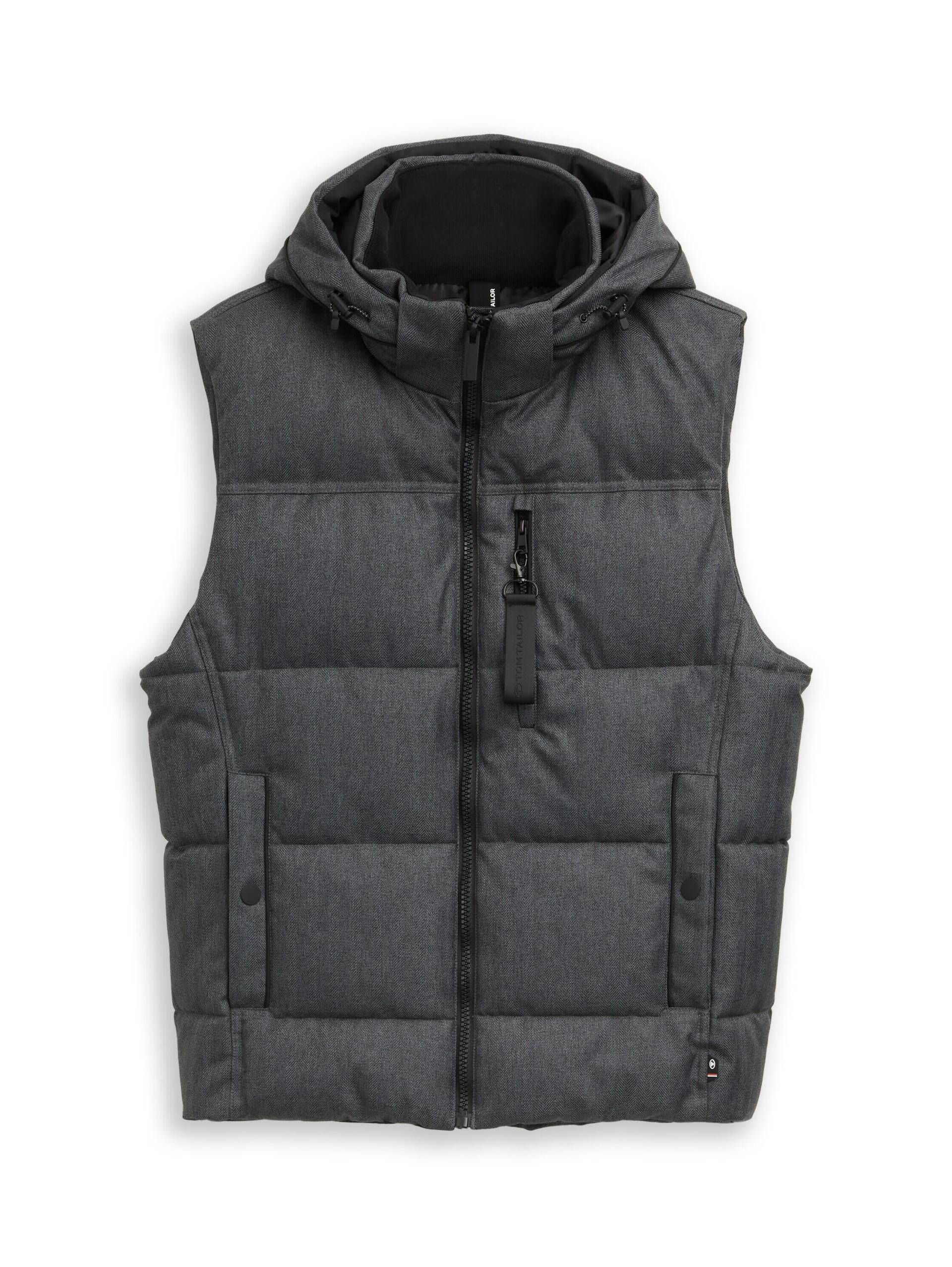 Tom Tailor - Puffer Weste mit abnehmbarer Kapuze anthracite melange herringbone - Gr. - XL von Tom Tailor