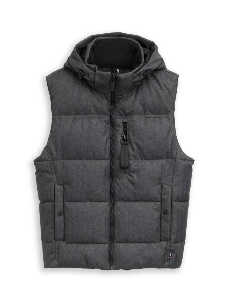 Tom Tailor - Puffer Weste mit abnehmbarer Kapuze anthracite melange herringbone - Gr. - XL von Tom Tailor