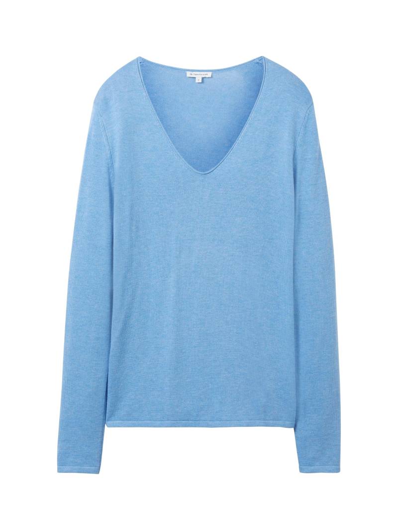 Tom Tailor - Pullover mit V-Ausschnitt sea blue melange - Gr. - XS von Tom Tailor