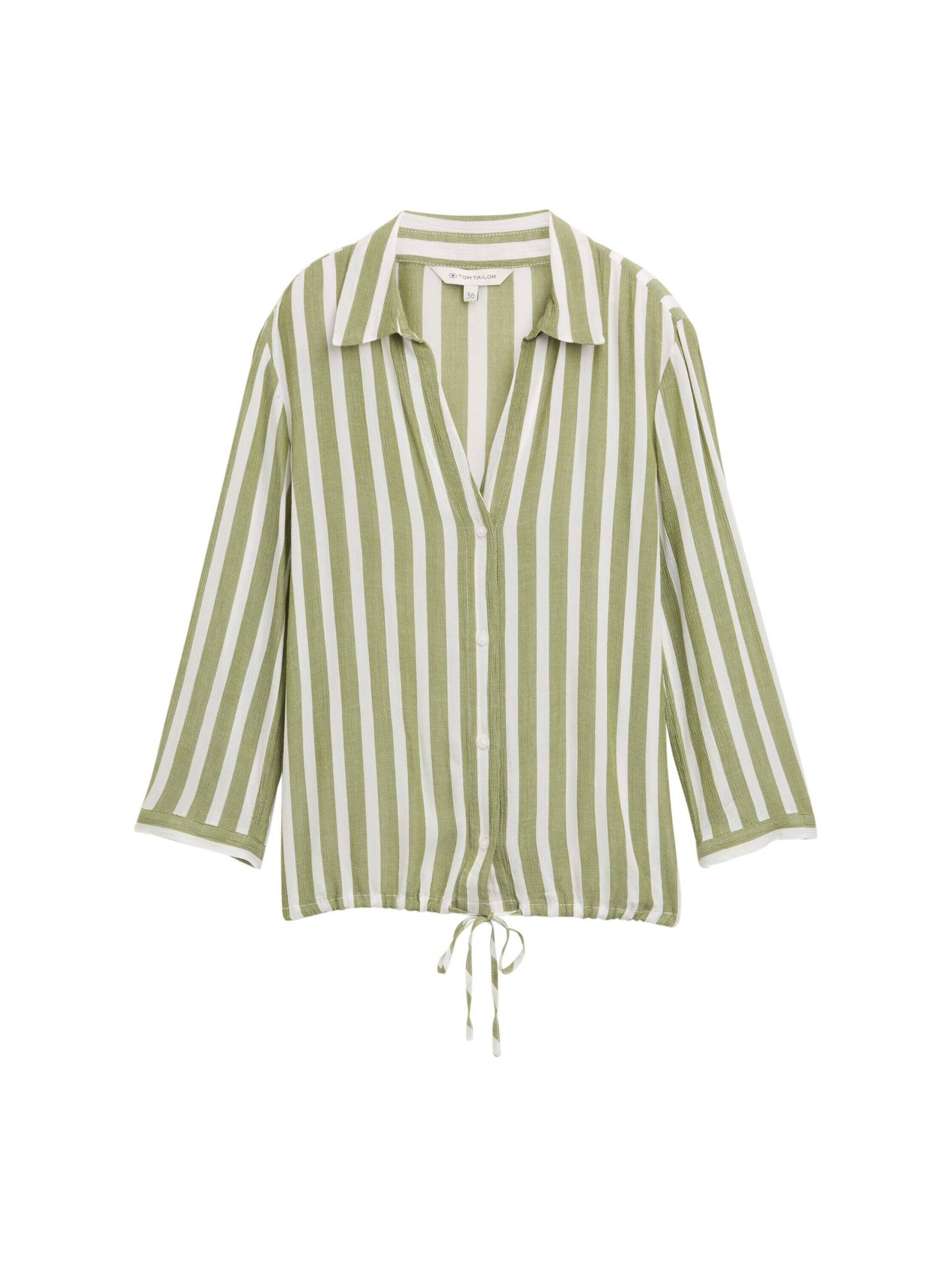 Tom Tailor - Regular Fit Bluse in Knitter-Optik green off white stripe - Gr. - 38 von Tom Tailor