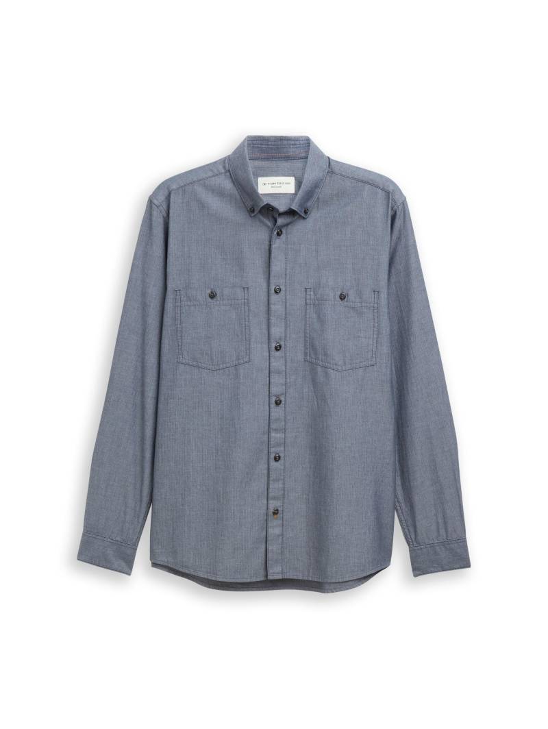 Tom Tailor - Regular Fit Hemd mit Fischgrätmuster blue herringbone - Gr. - XL von Tom Tailor