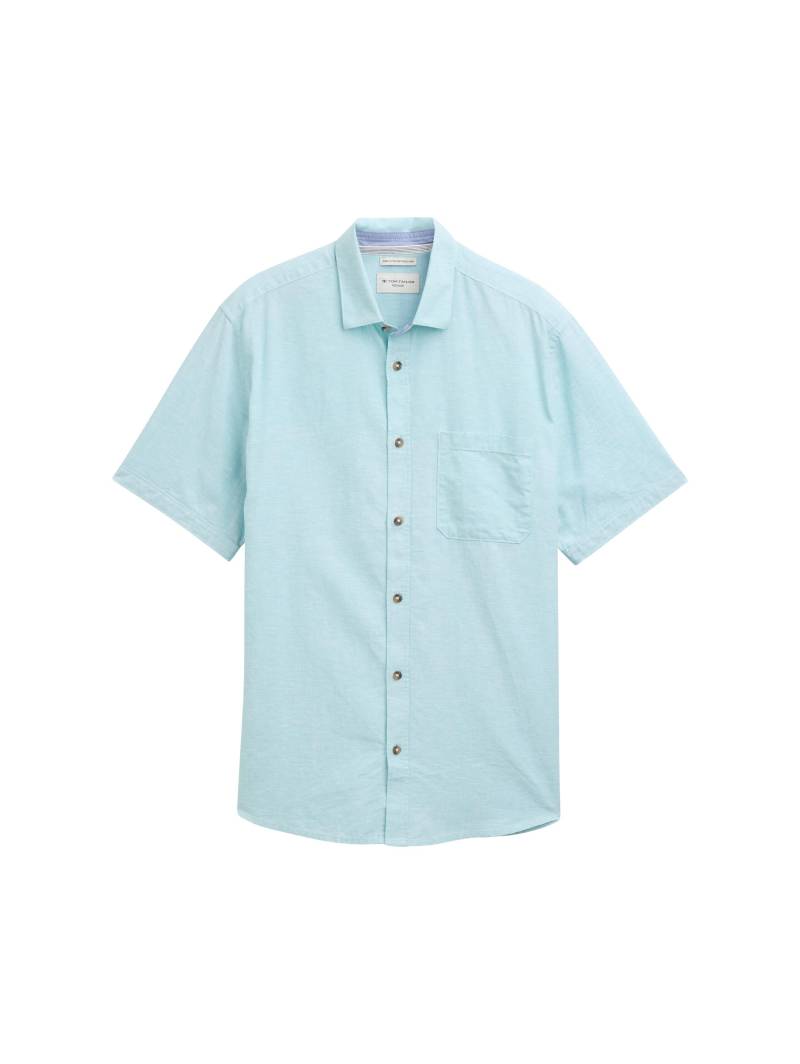 Tom Tailor - Regular Fit Kurzarmhemd mit Leinenanteil pastel turquoise chambray - Gr. - M von Tom Tailor
