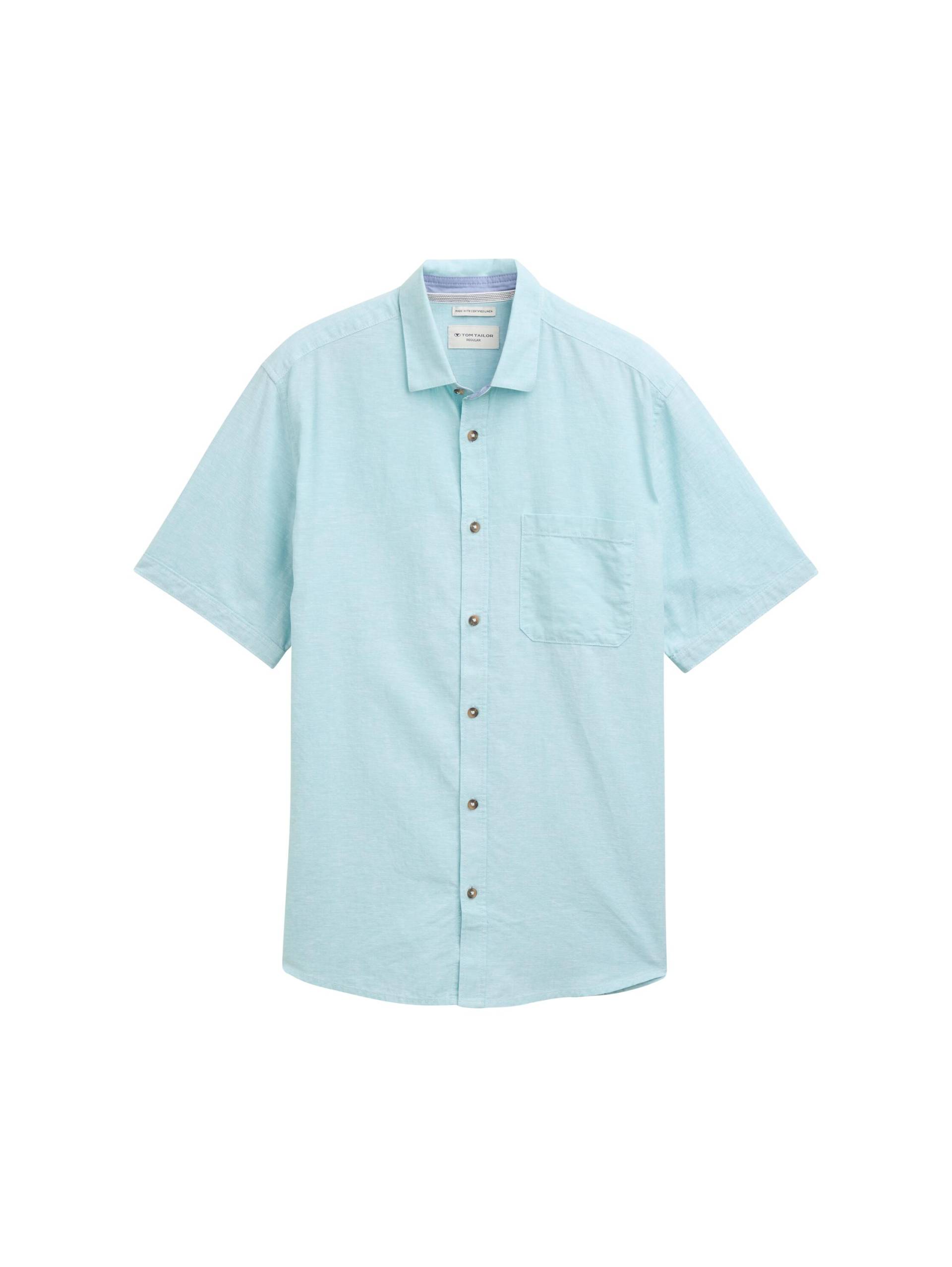 Tom Tailor - Regular Fit Kurzarmhemd mit Leinenanteil pastel turquoise chambray - Gr. - XXL von Tom Tailor