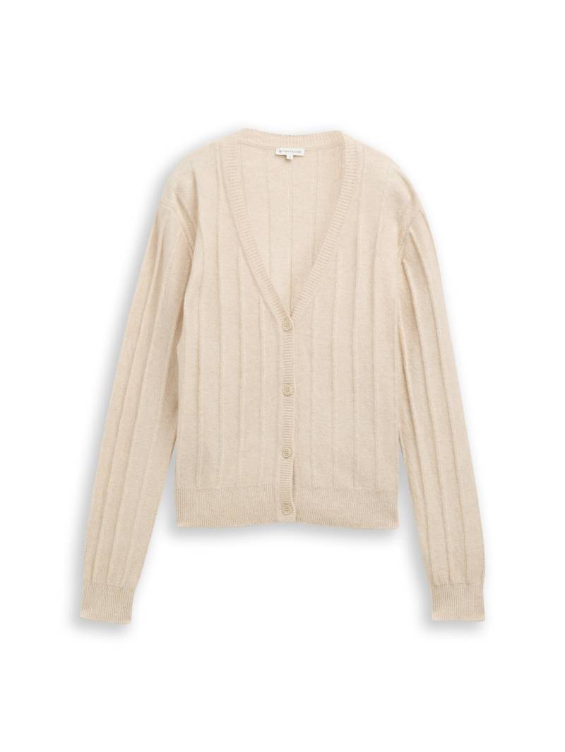 Tom Tailor - Rib Cardigan mit Wollanteil sand stone beige melange - Gr. - XL von Tom Tailor