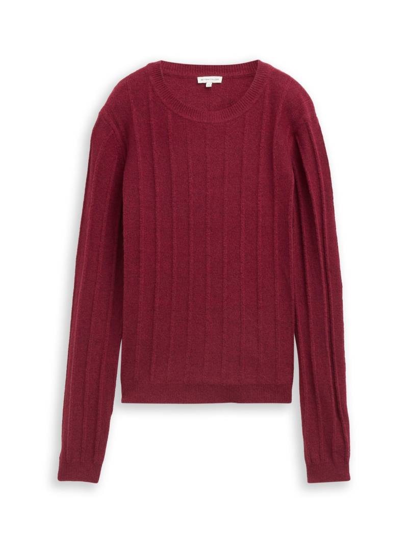 Tom Tailor - Rib Strickpullover mit Wollanteil rumba red melange - Gr. - L von Tom Tailor