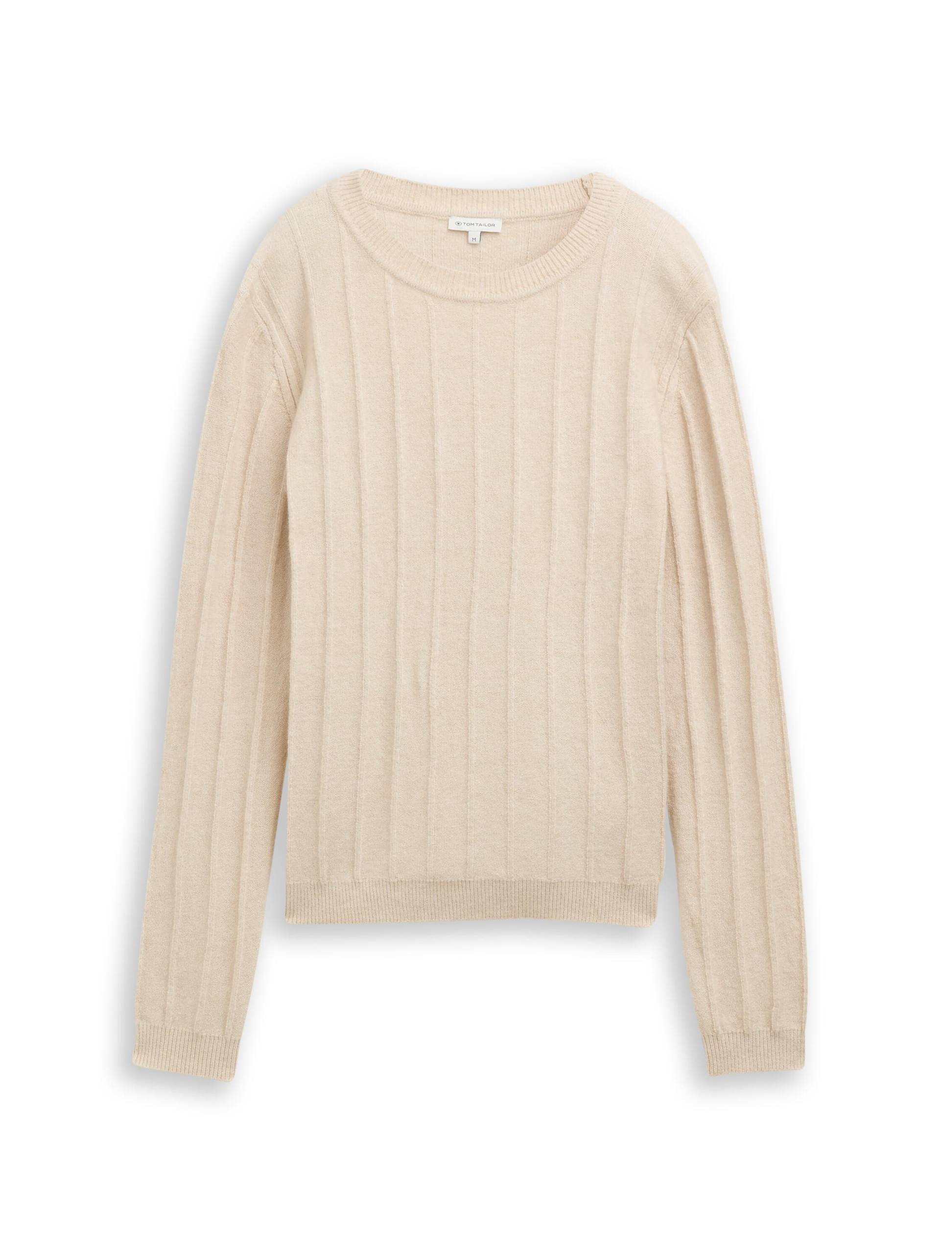 Tom Tailor - Rib Strickpullover mit Wollanteil sand stone beige melange - Gr. - XL von Tom Tailor