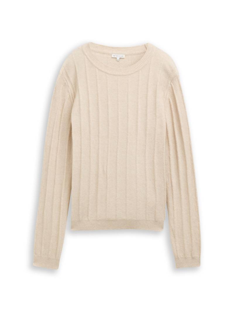 Tom Tailor - Rib Strickpullover mit Wollanteil sand stone beige melange - Gr. - XL von Tom Tailor