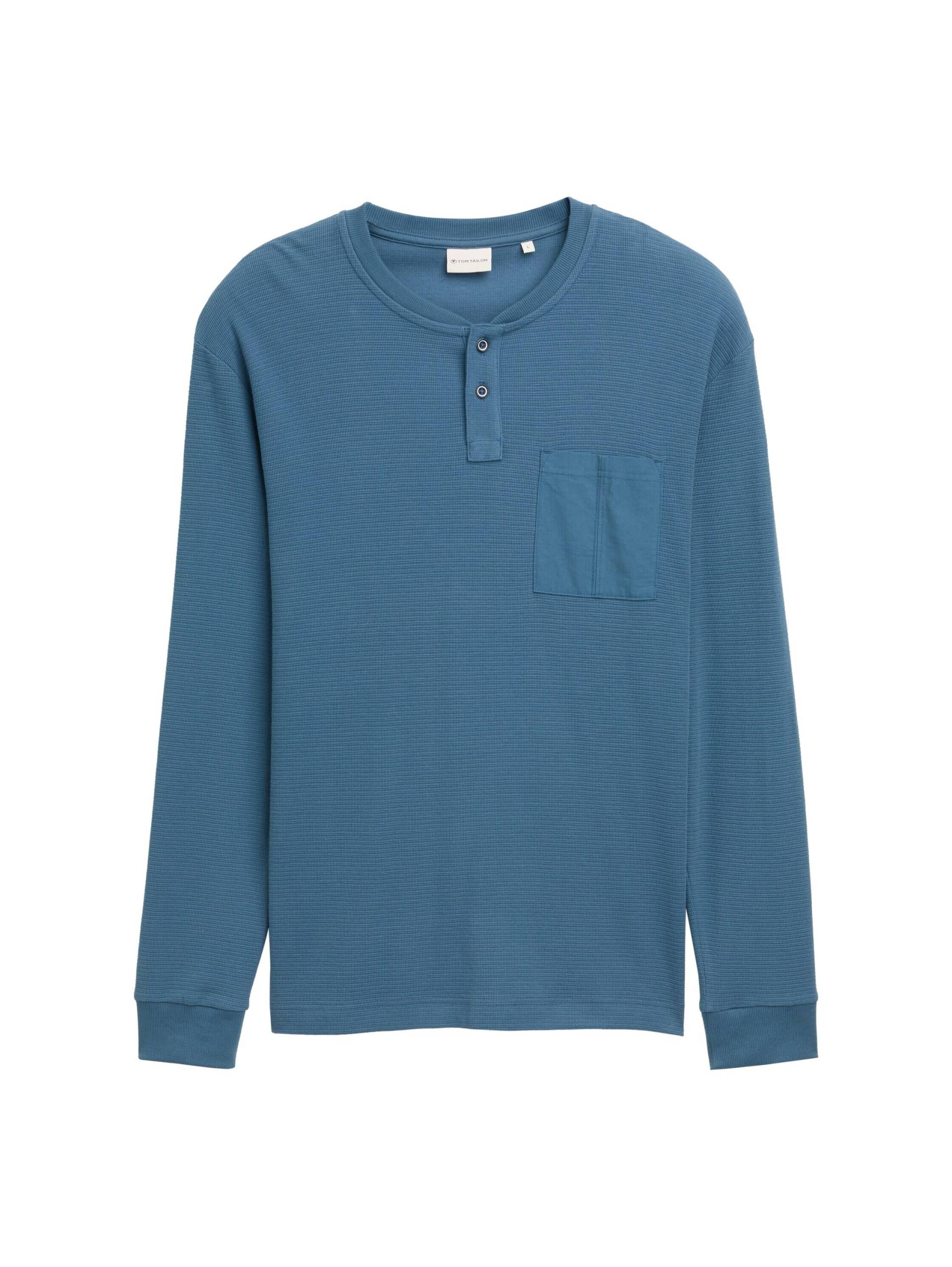 Tom Tailor - Ripp Henley Langarmshirt mit Brusttasche real teal blue - Gr. - XXL von Tom Tailor