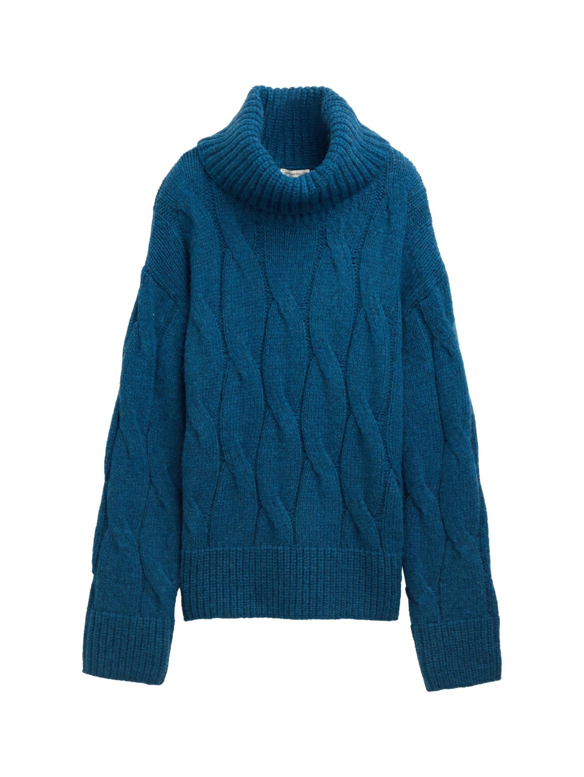 Tom Tailor - Rollkragenpullover mit Zopfmuster dark petrol melange - Gr. - S von Tom Tailor